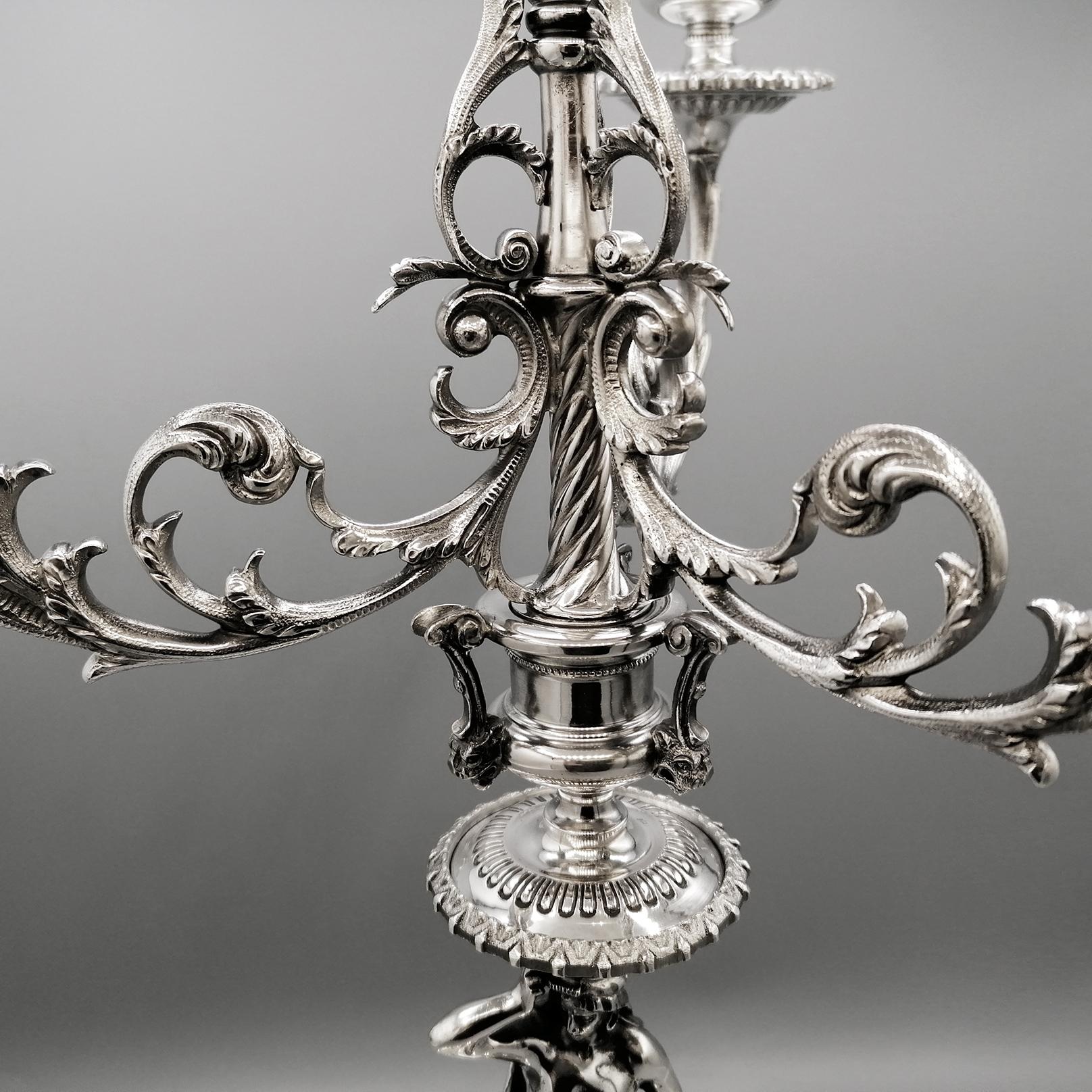 XX Century Italian Solid Silver pair of Candelabras For Sale 1