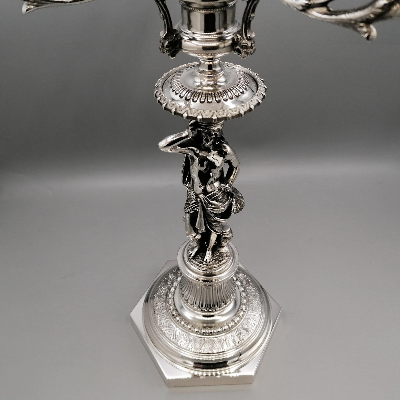 XX Century Italian Solid Silver pair of Candelabras For Sale 2