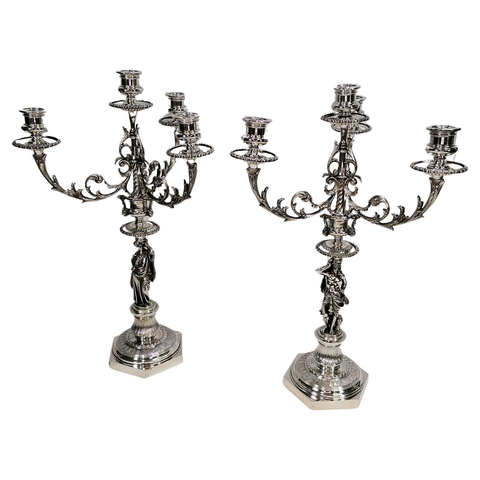 XX Century Italian Solid Silver pair of Candelabras For Sale