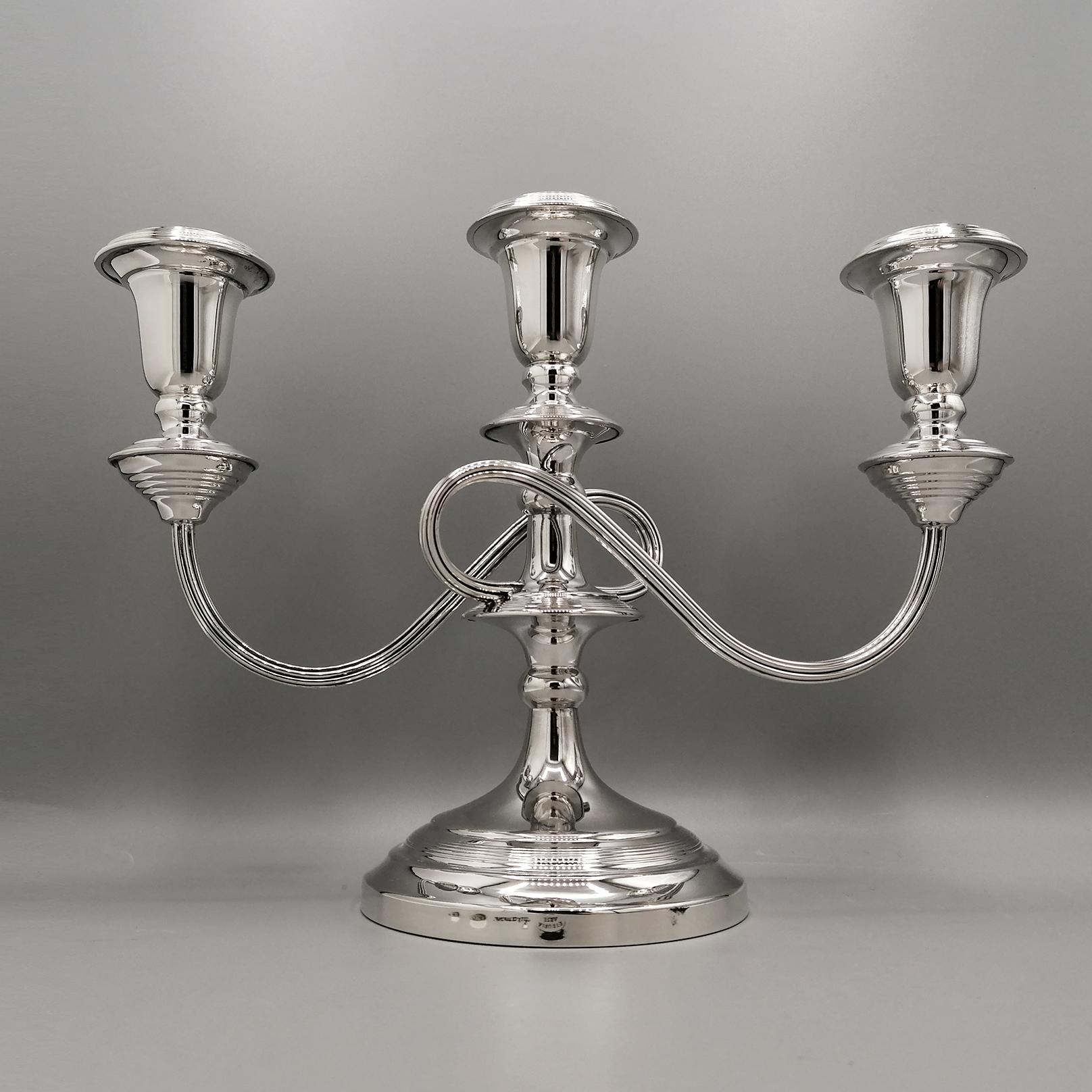20th Century Italian solid Silver Pr. of Candelabras For Sale 5