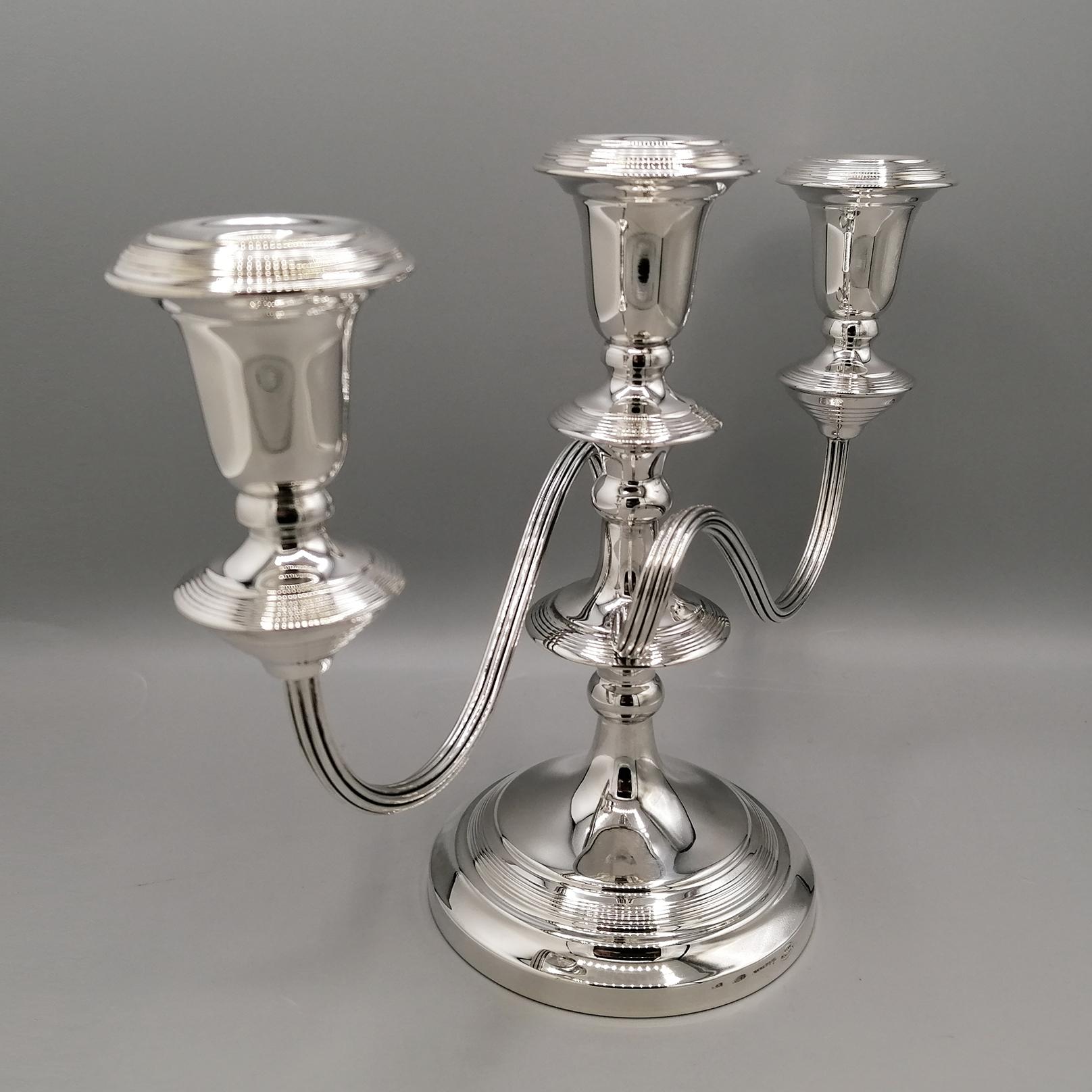 20th Century Italian solid Silver Pr. of Candelabras For Sale 6