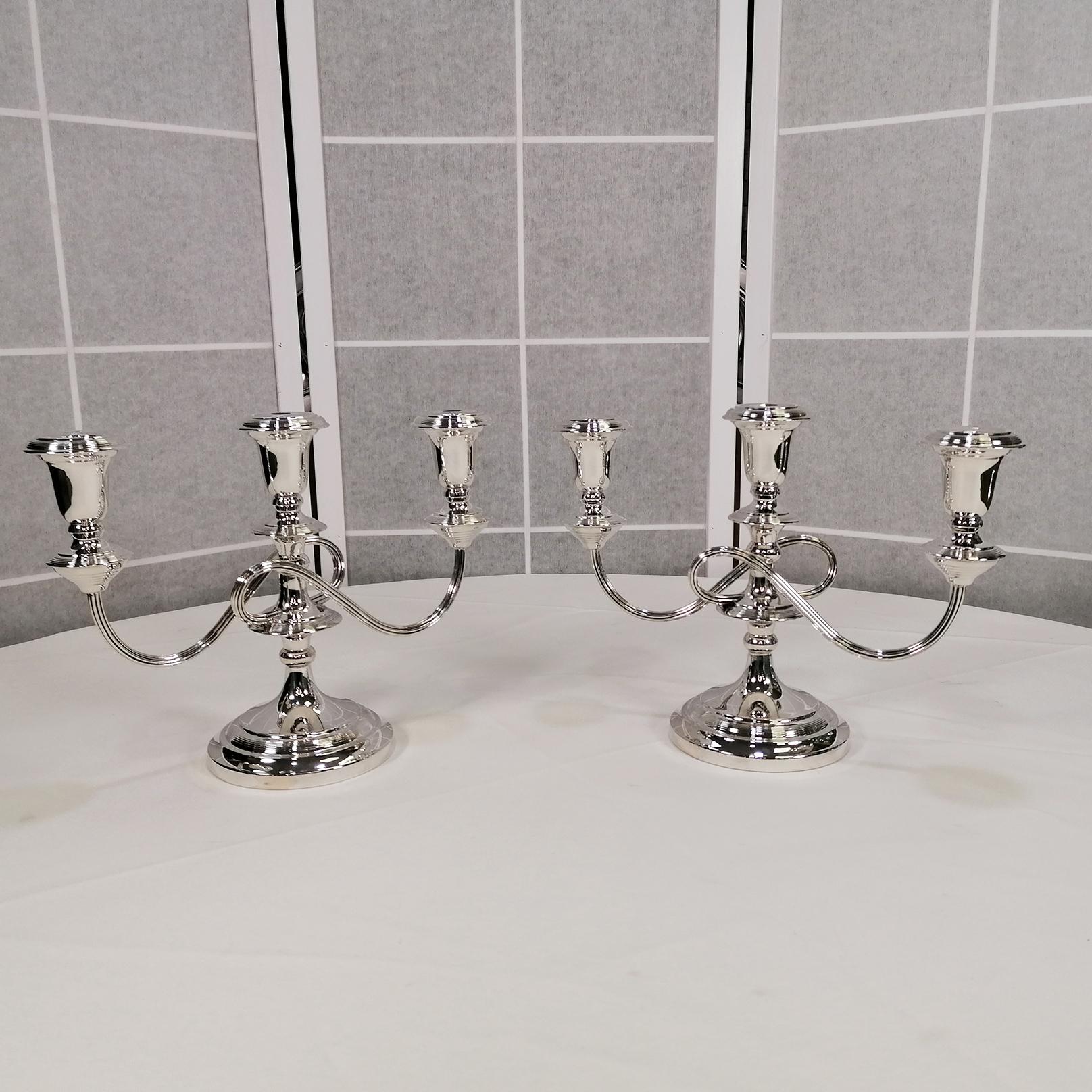 20th Century Italian solid Silver Pr. of Candelabras For Sale 8