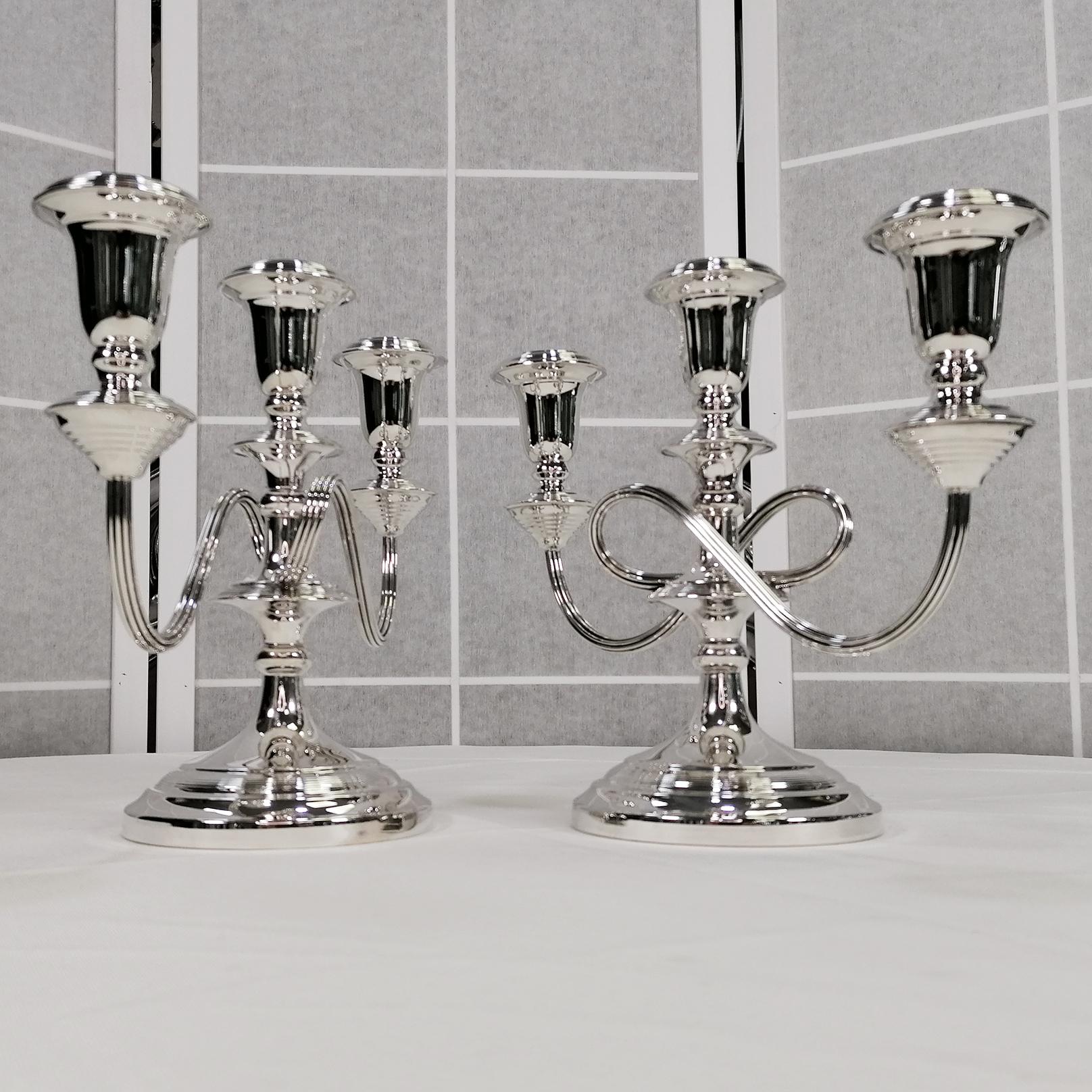 20th Century Italian solid Silver Pr. of Candelabras For Sale 9