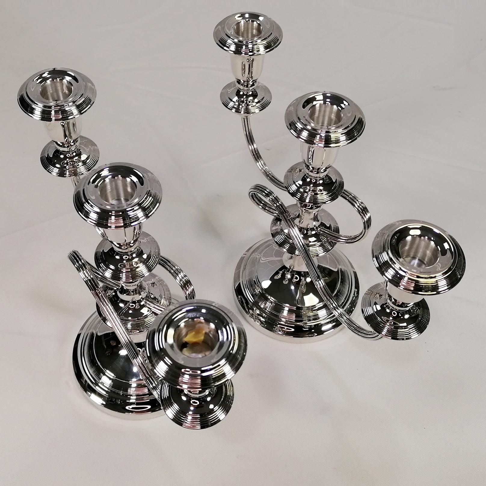 20th Century Italian solid Silver Pr. of Candelabras For Sale 10