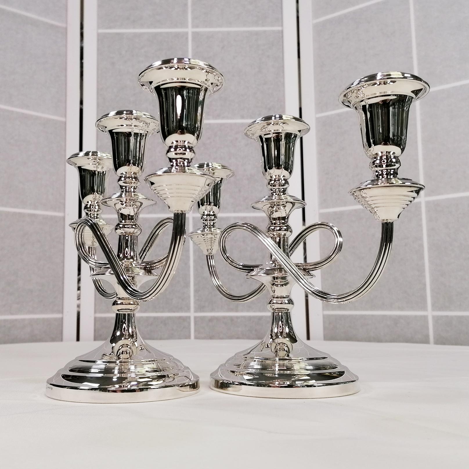 20th Century Italian solid Silver Pr. of Candelabras For Sale 11