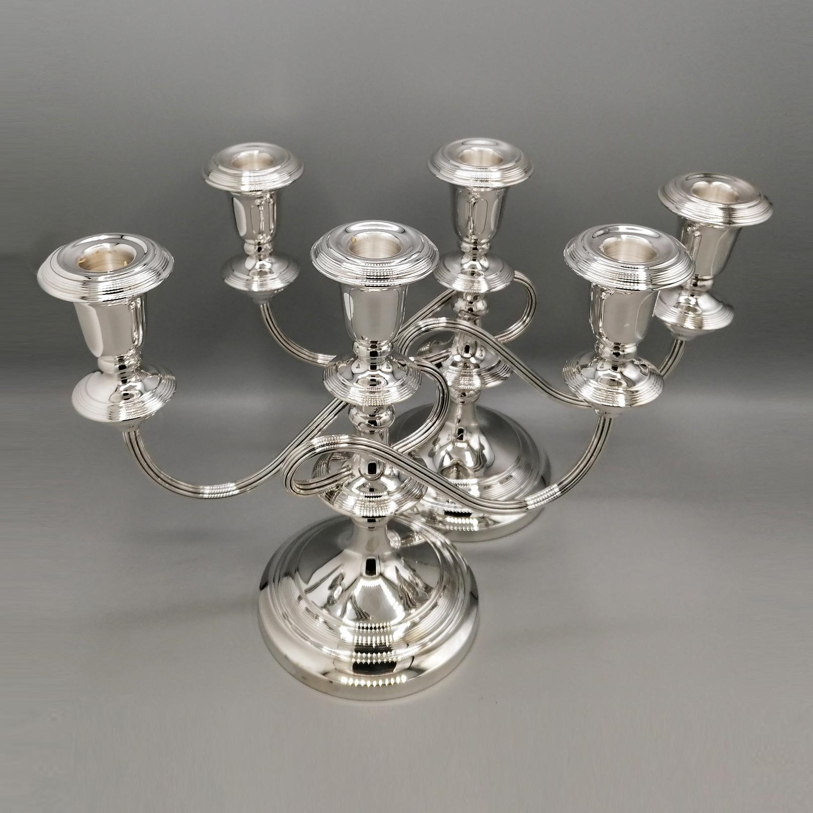 Hand-Crafted 20th Century Italian solid Silver Pr. of Candelabras For Sale