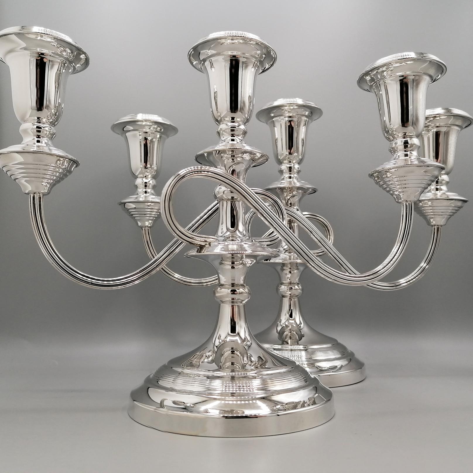 20th Century Italian solid Silver Pr. of Candelabras In Excellent Condition For Sale In VALENZA, IT