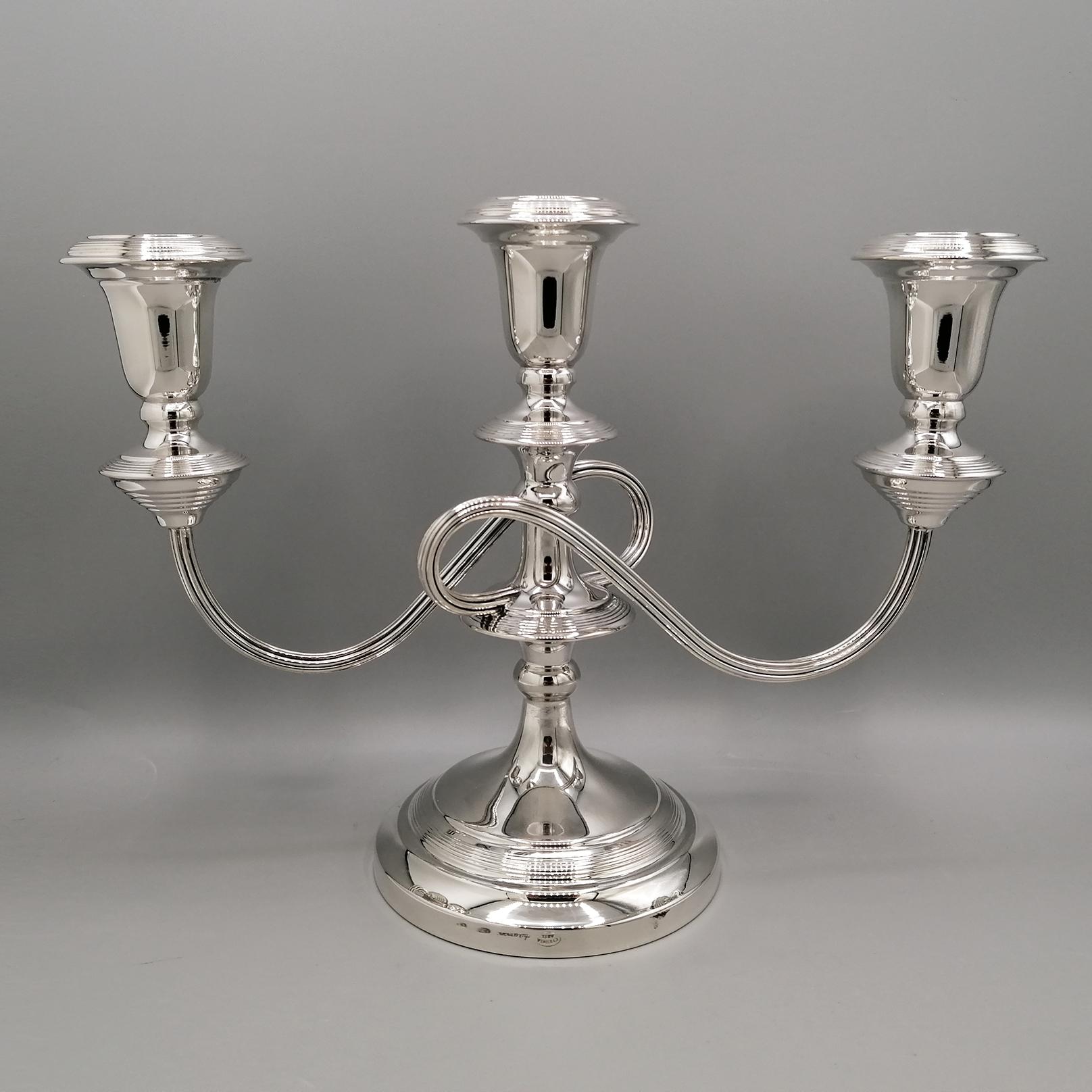 20th Century Italian solid Silver Pr. of Candelabras For Sale 3