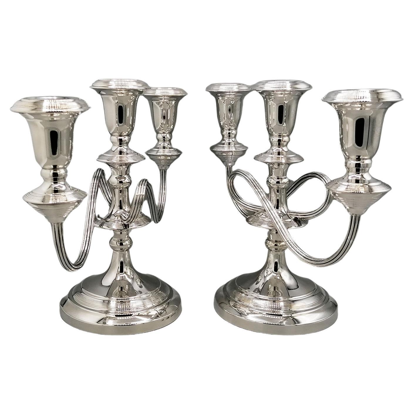 20th Century Italian solid Silver Pr. of Candelabras For Sale