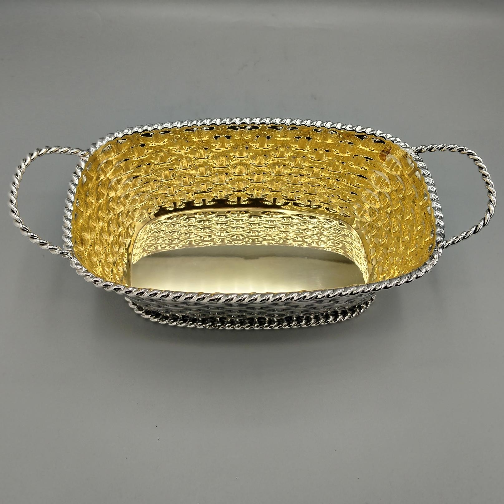 Panier en argent Steling italien du 20e siècle avec poignées en vente 4