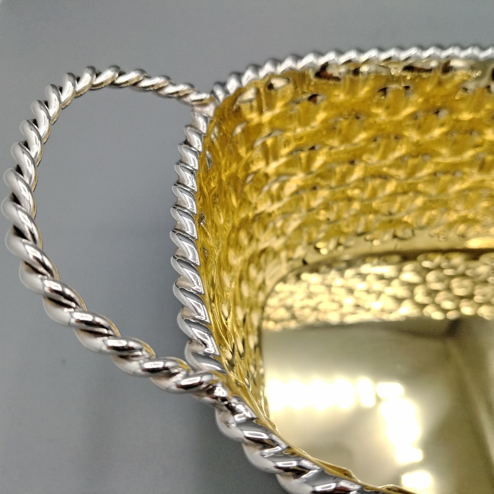 Panier en argent Steling italien du 20e siècle avec poignées en vente 5