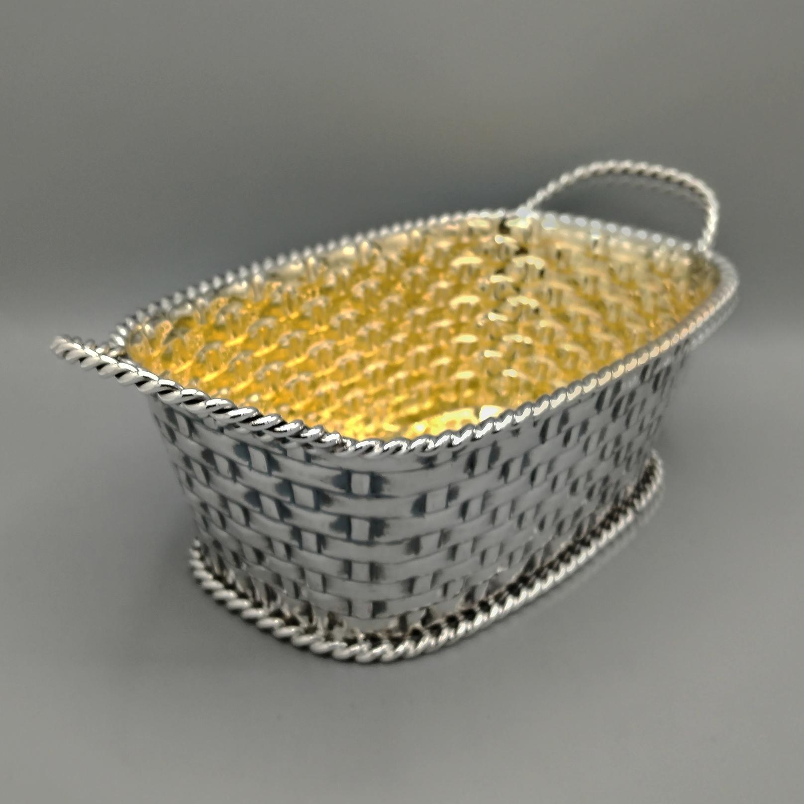 Italian Panier en argent Steling italien du 20e siècle avec poignées en vente