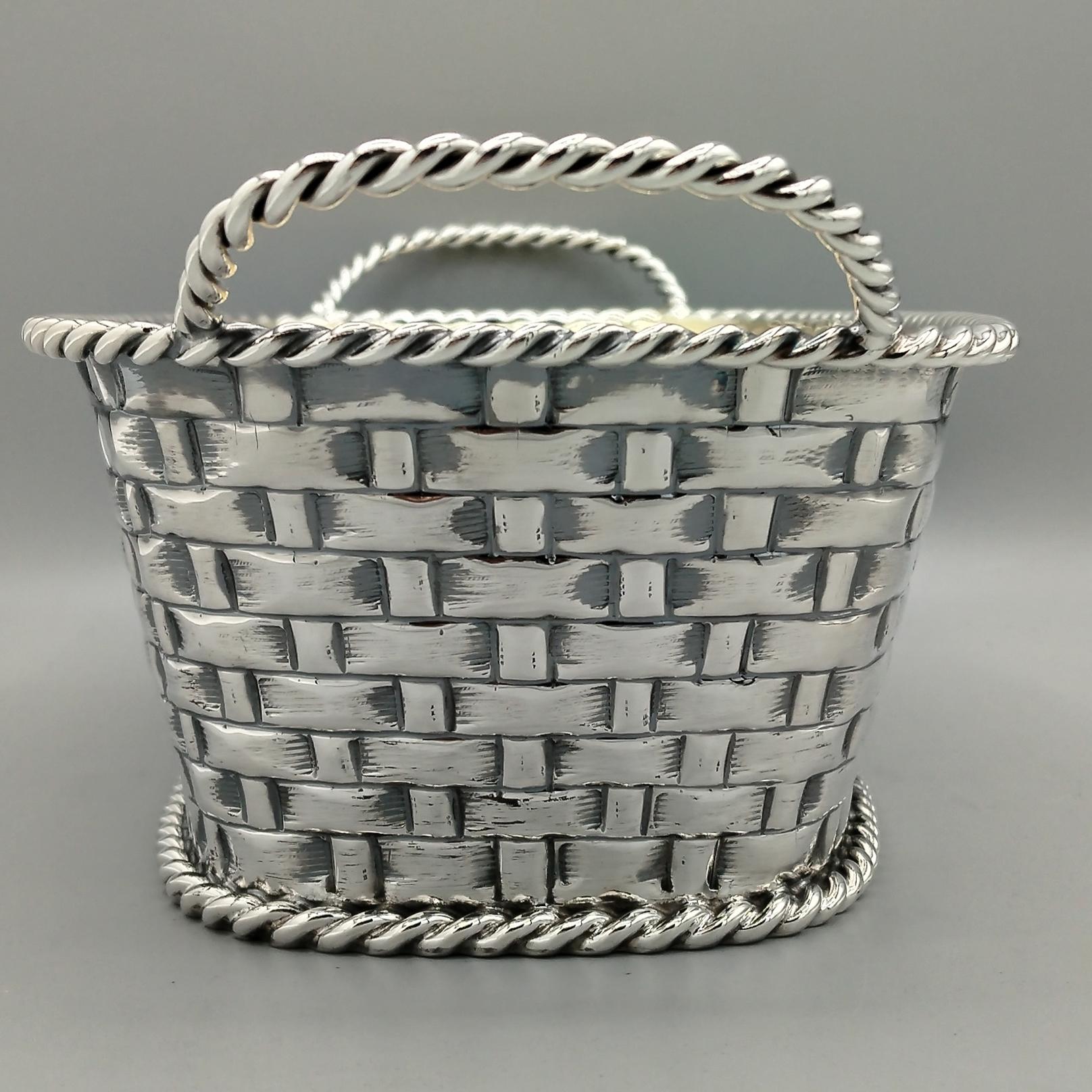 Panier en argent Steling italien du 20e siècle avec poignées en vente 1