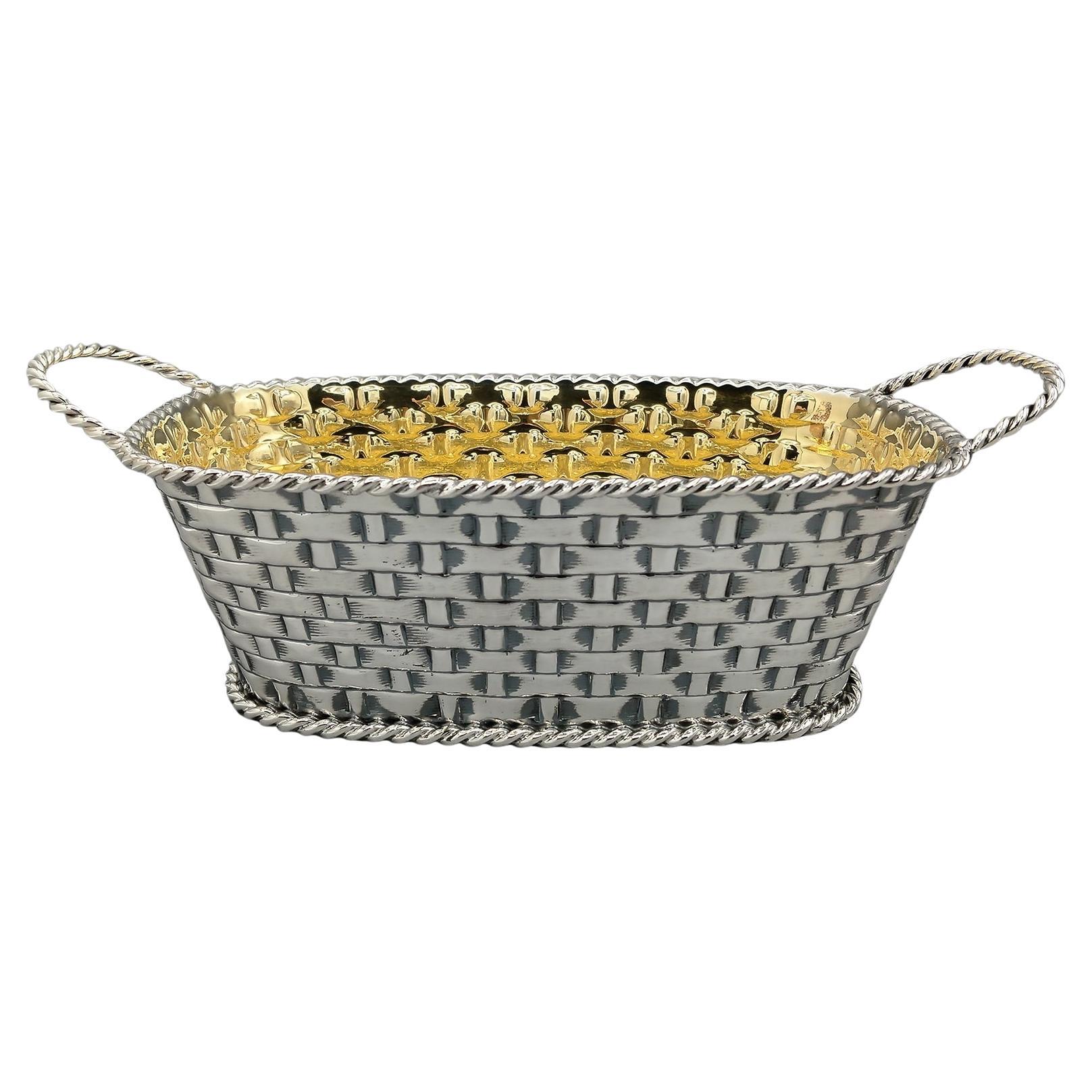 Cesta de plata con asas Steling italiana del siglo XX