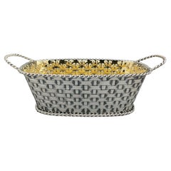 Cesta de plata con asas Steling italiana del siglo XX