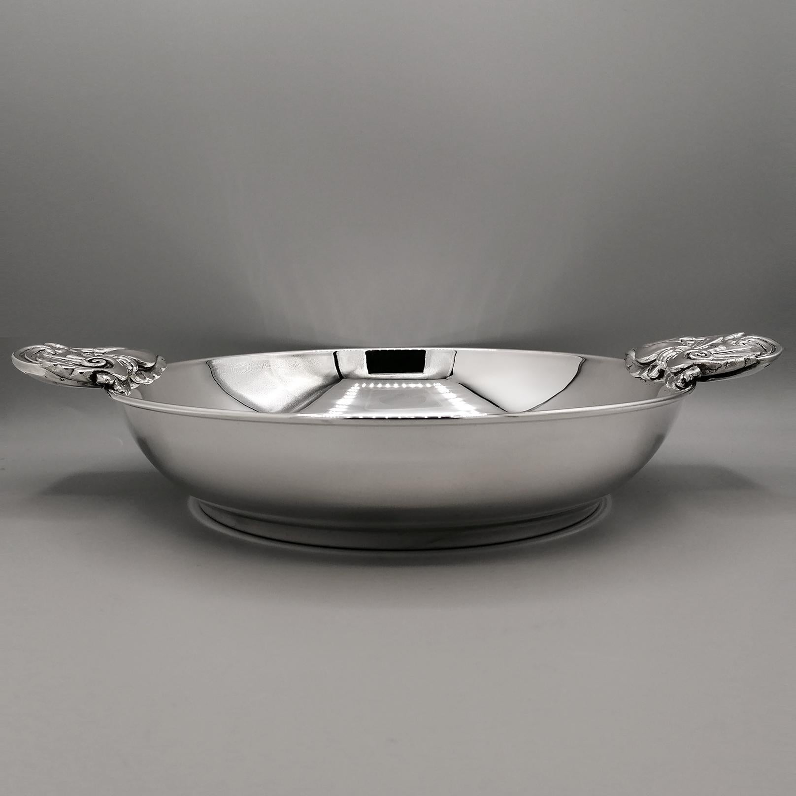 Hand-Crafted 20th Century Italian Steling Silver Bowl with Handles For Sale