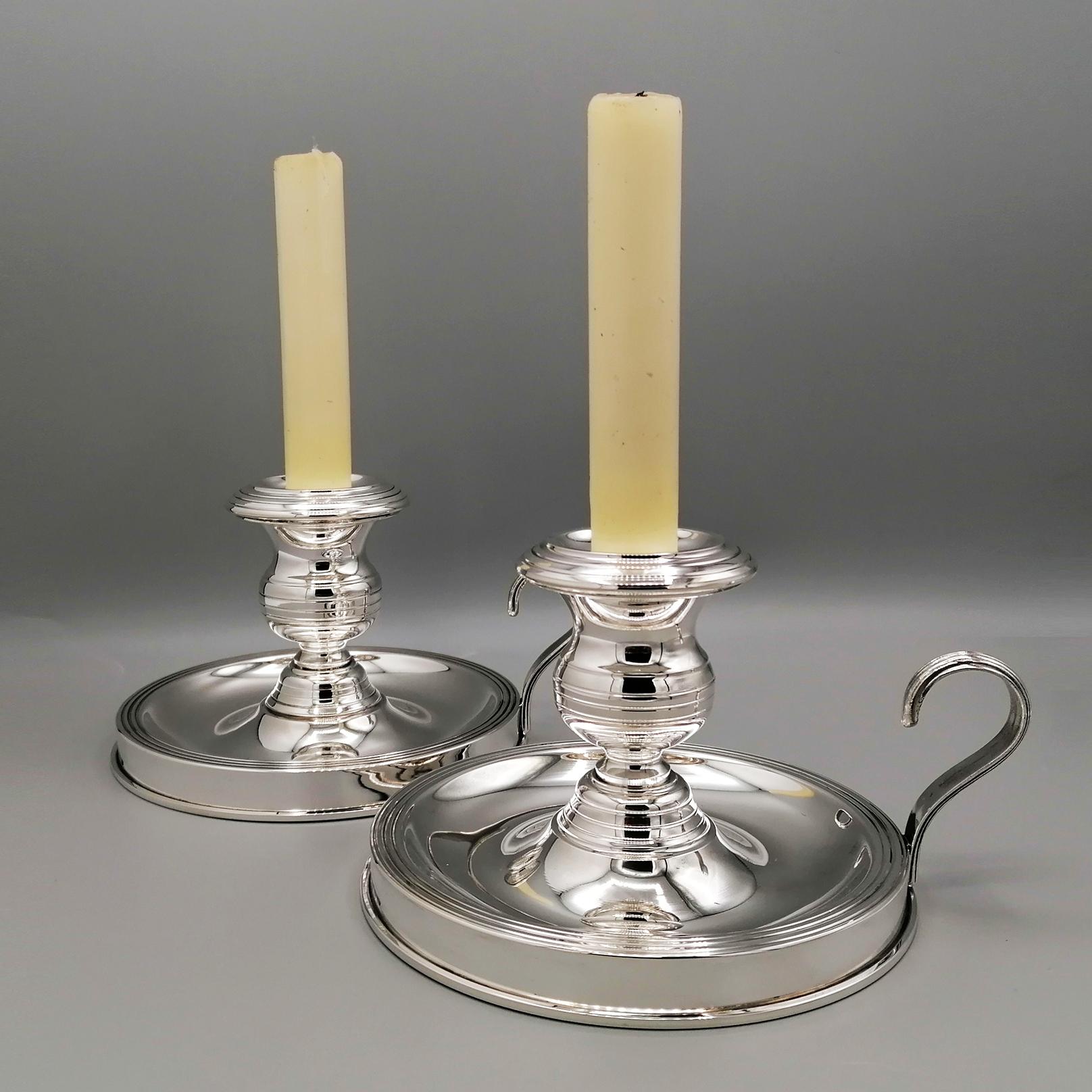 XX° Century Italian Sterling Silver Pair of Chamberscticks For Sale 4