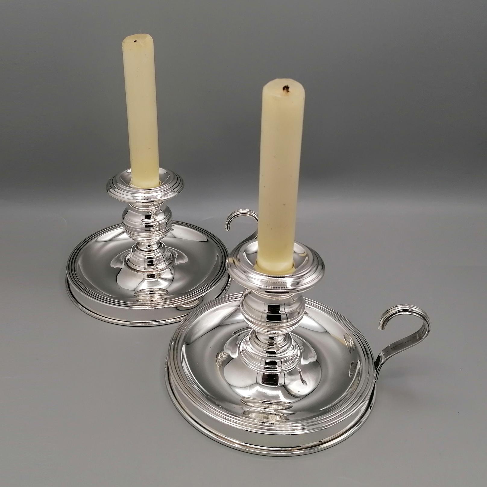XX° Century Italian Sterling Silver Pair of Chamberscticks For Sale 5