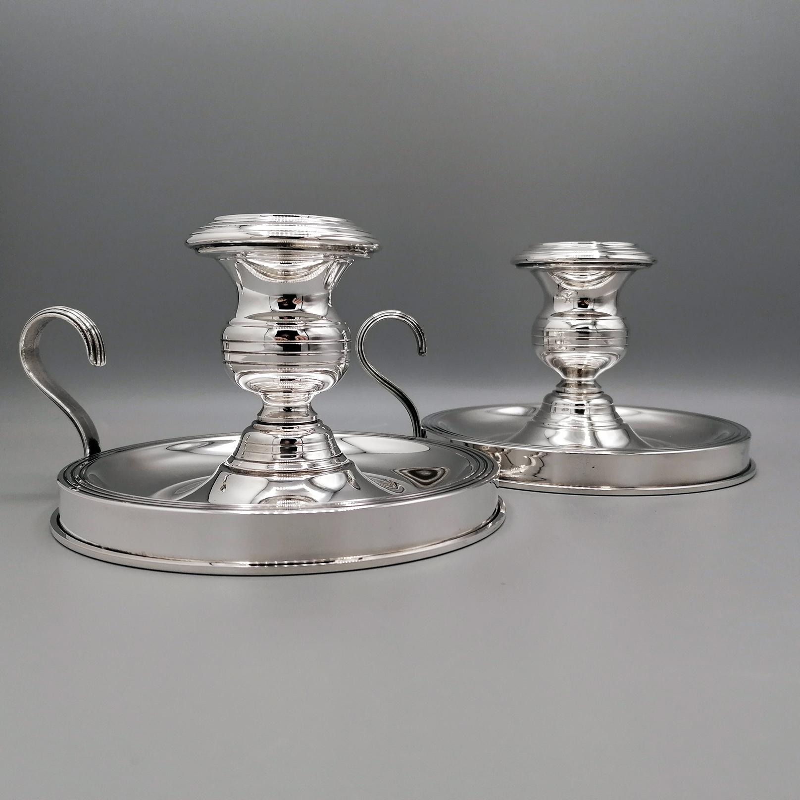 XX° Century Italian Sterling Silver Pair of Chamberscticks In Excellent Condition For Sale In VALENZA, IT