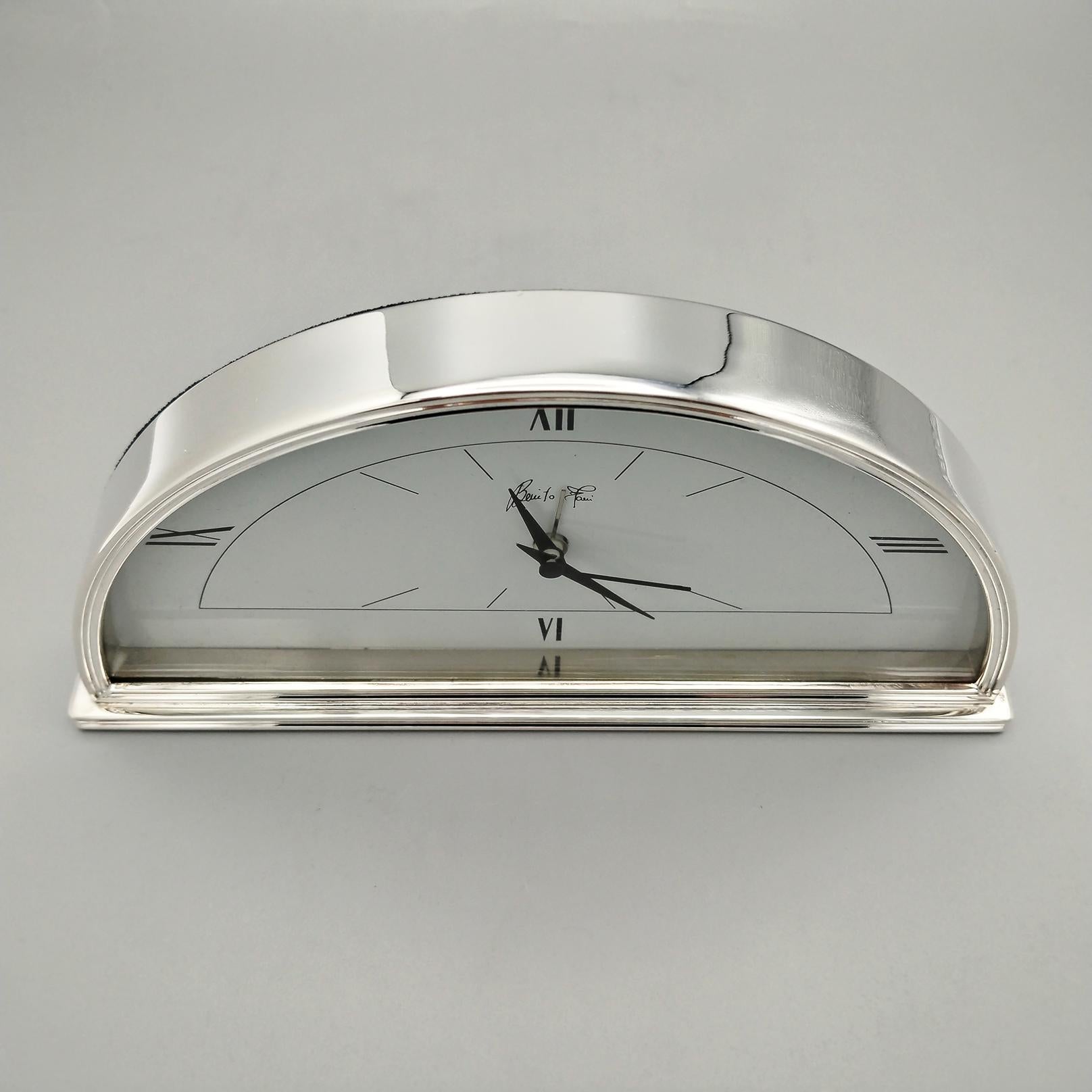 20th Century Italian Sterling Silver Art Deco Style Table Clock For Sale 5