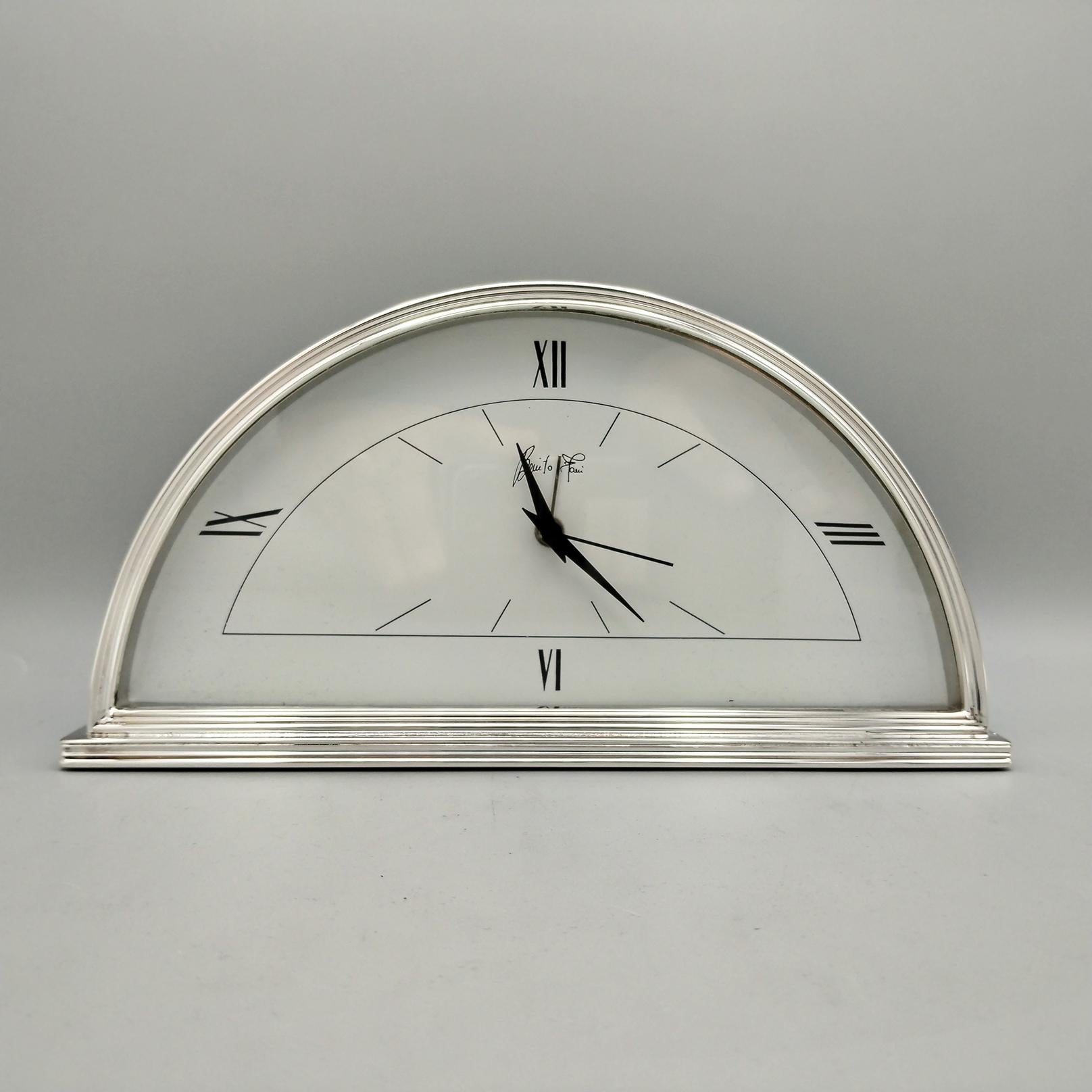 Hand-Crafted 20th Century Italian Sterling Silver Art Deco Style Table Clock For Sale