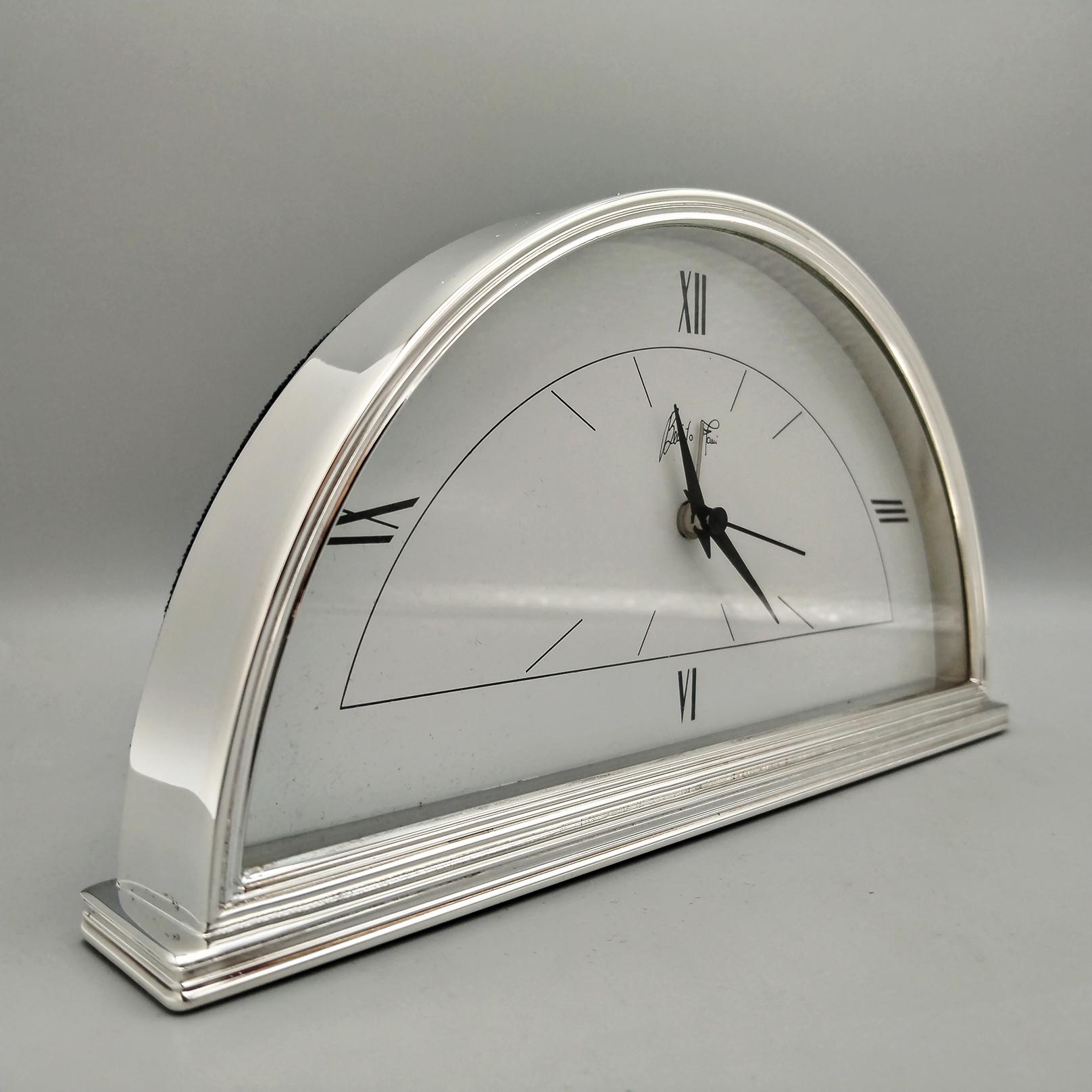 20th Century Italian Sterling Silver Art Deco Style Table Clock In Excellent Condition For Sale In VALENZA, IT
