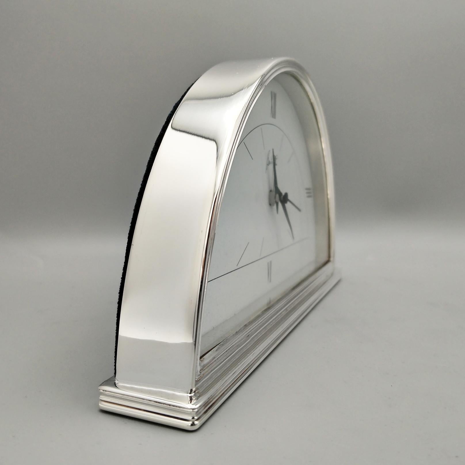Contemporary 20th Century Italian Sterling Silver Art Deco Style Table Clock For Sale