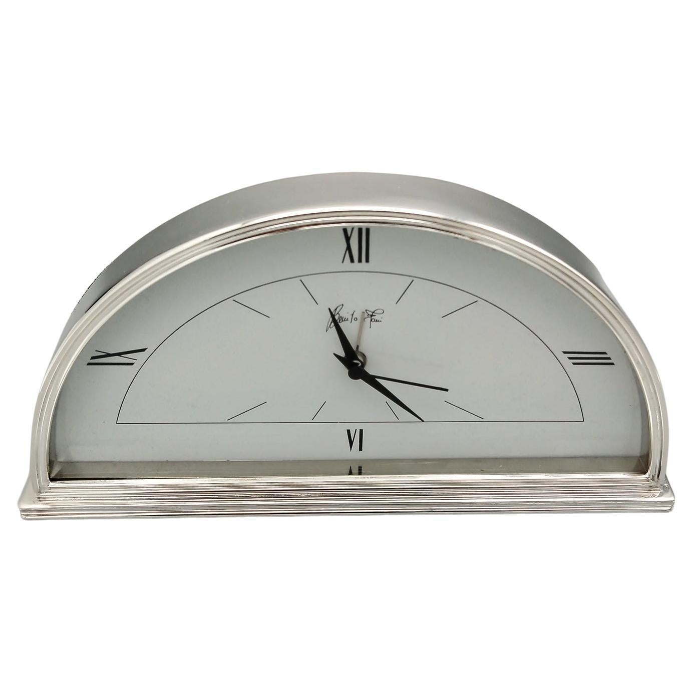 Reloj de sobremesa italiano del siglo XX en plata de ley estilo Art Déco