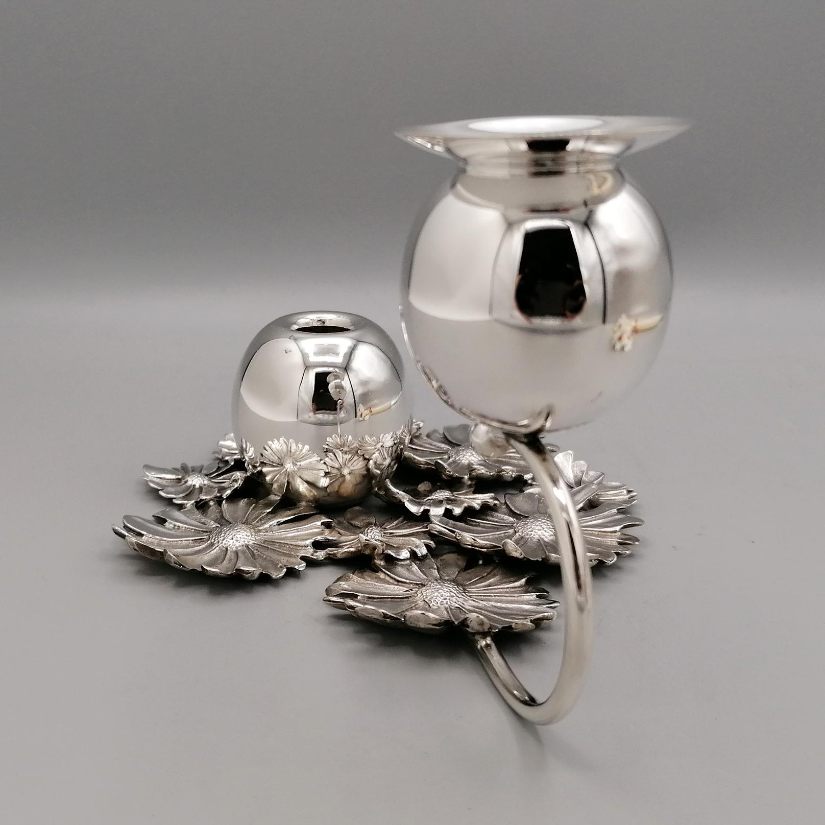 XX Century Italian Sterling Silver Candlestick with flowers holder For Sale 5