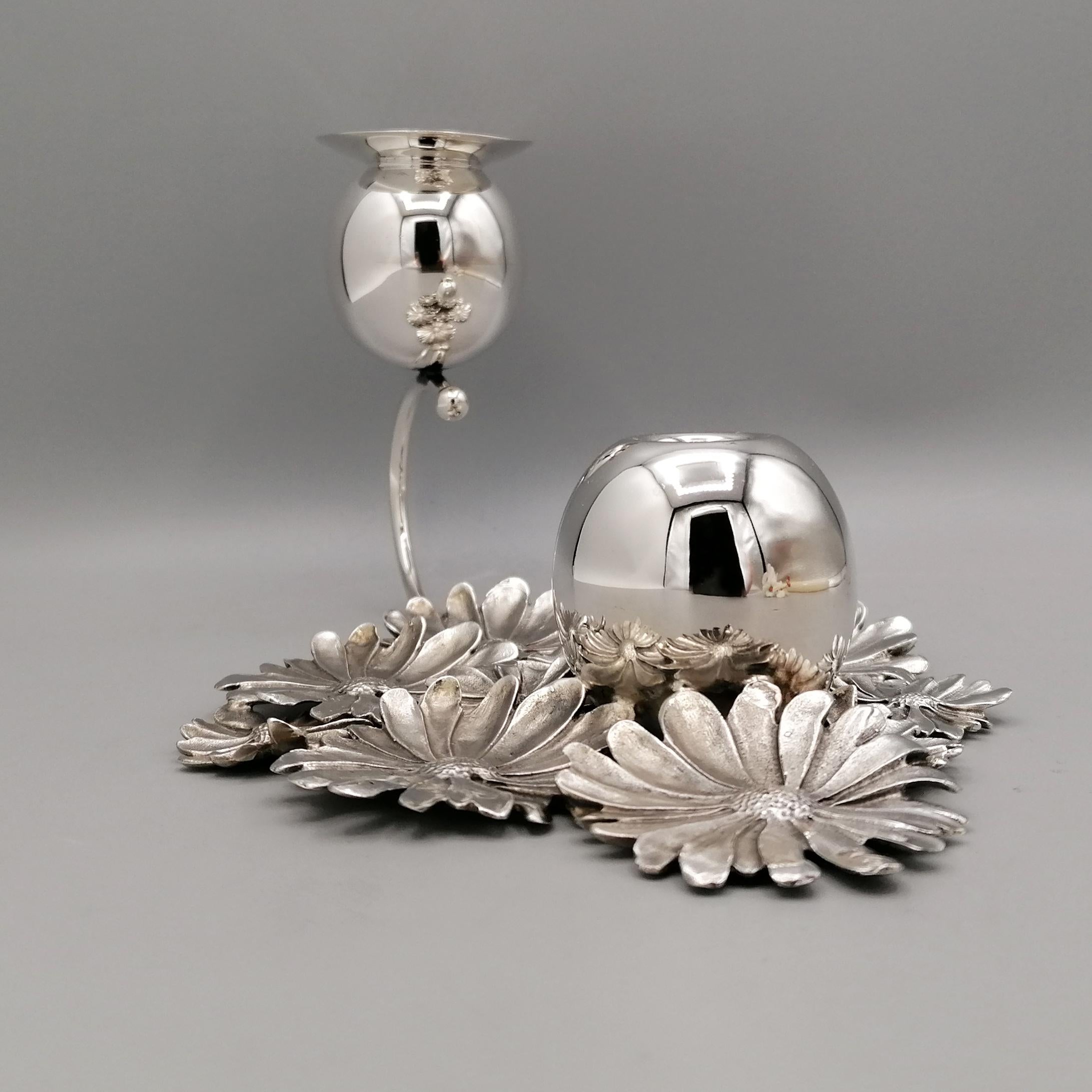 XX Century Italian Sterling Silver Candlestick with flowers holder For Sale 6