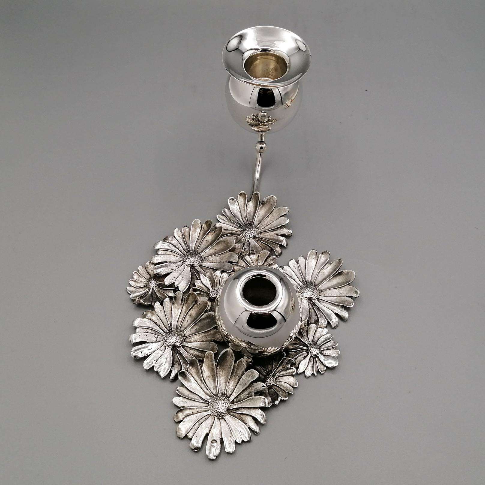 XX Century Italian Sterling Silver Candlestick with flowers holder For Sale 8