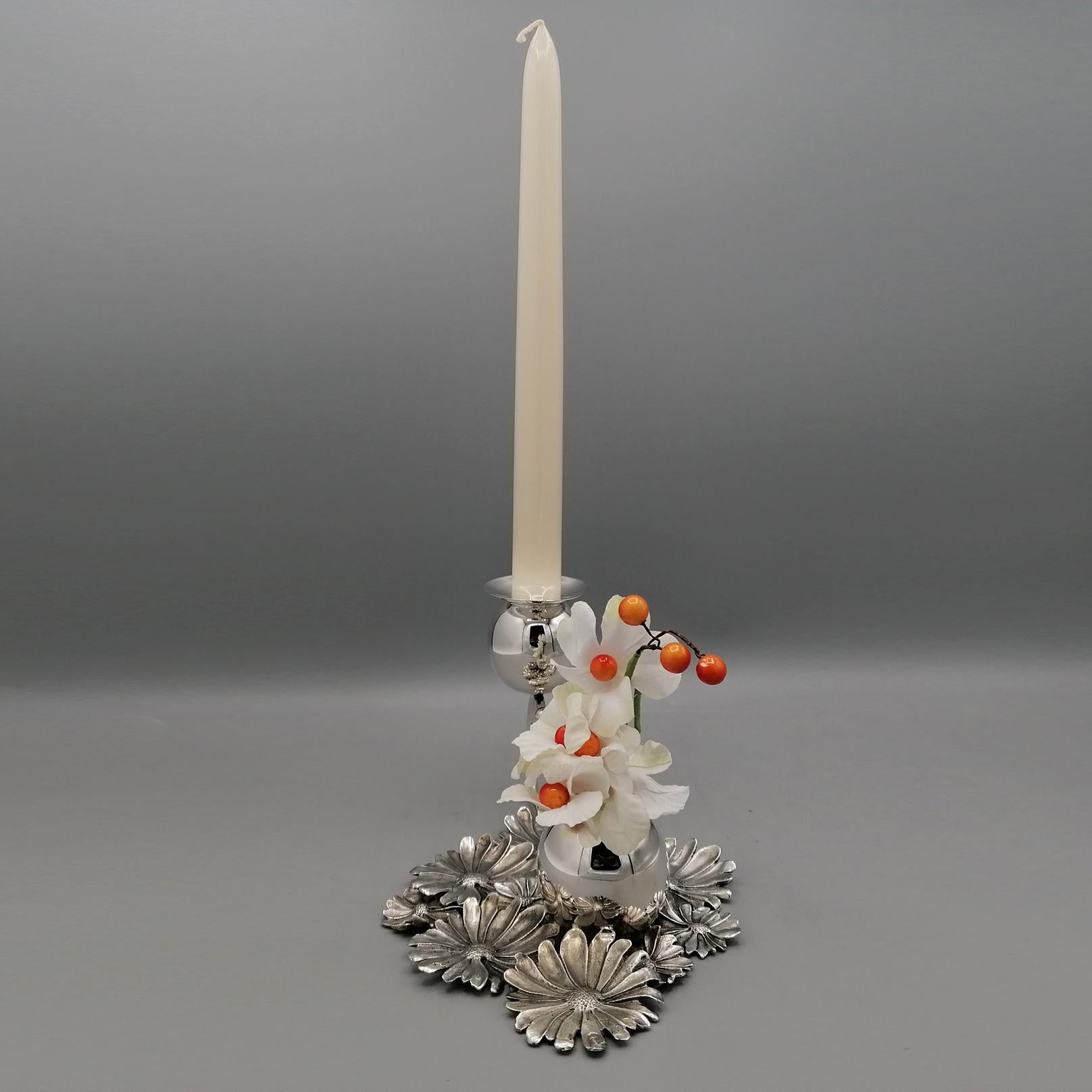 XX Century Italian Sterling Silver Candlestick with flowers holder For Sale 9