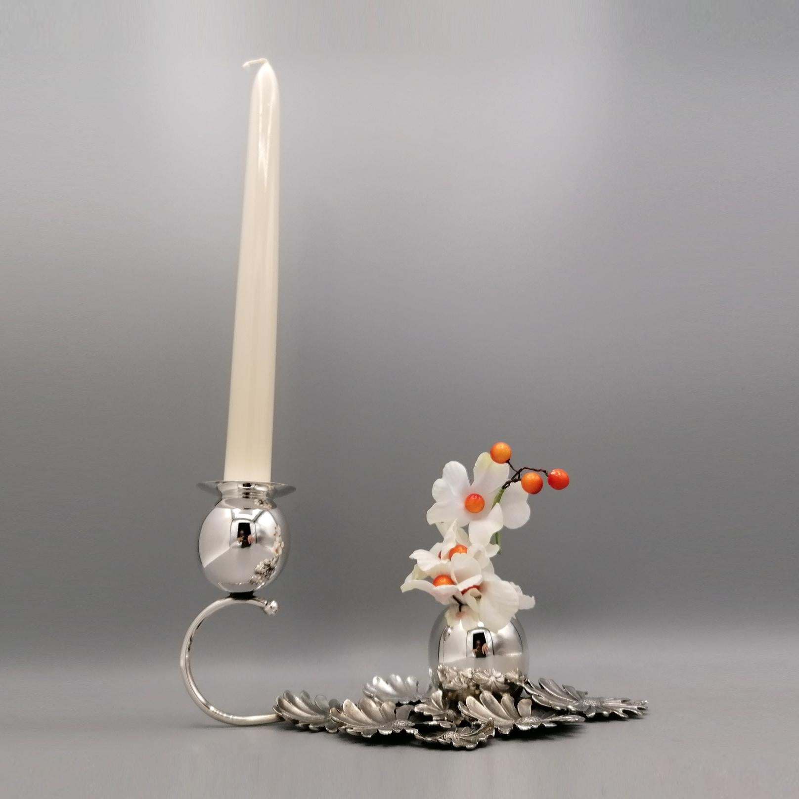 Forged XX Century Italian Sterling Silver Candlestick with flowers holder For Sale