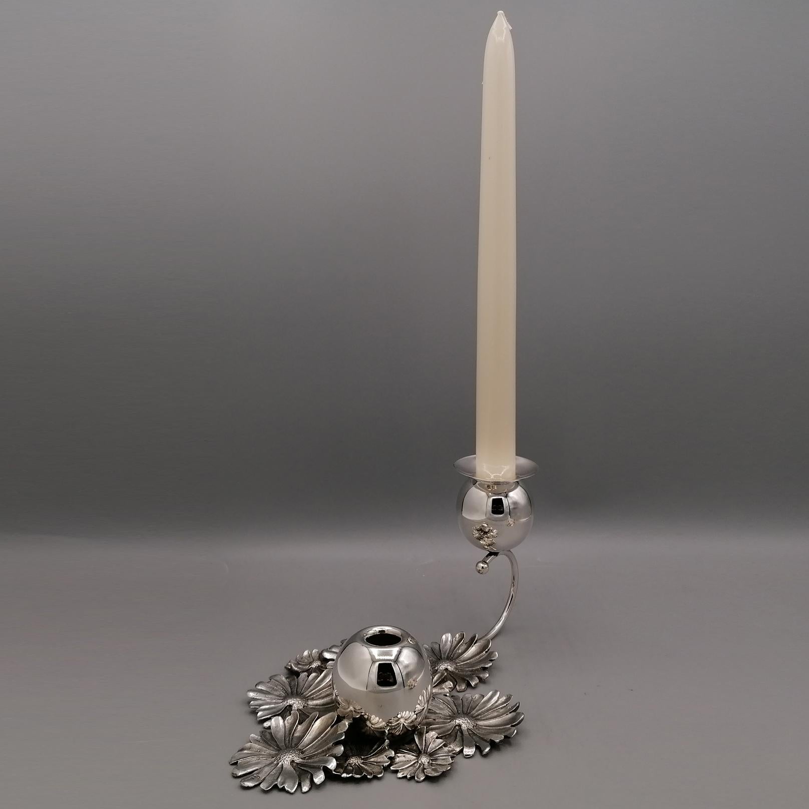 20th Century XX Century Italian Sterling Silver Candlestick with flowers holder  For Sale