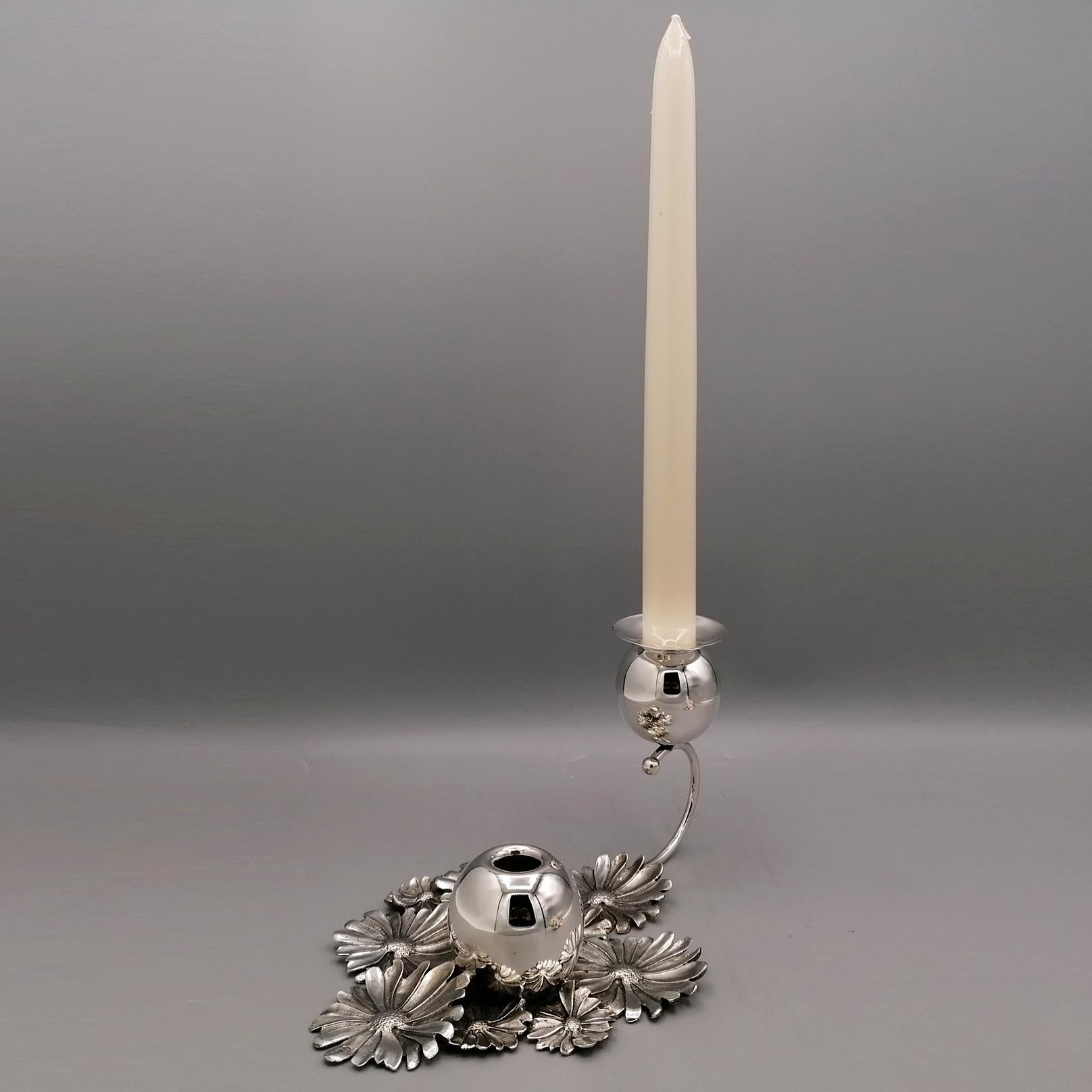 XX Century Italian Sterling Silver Candlestick with flowers holder For Sale 2