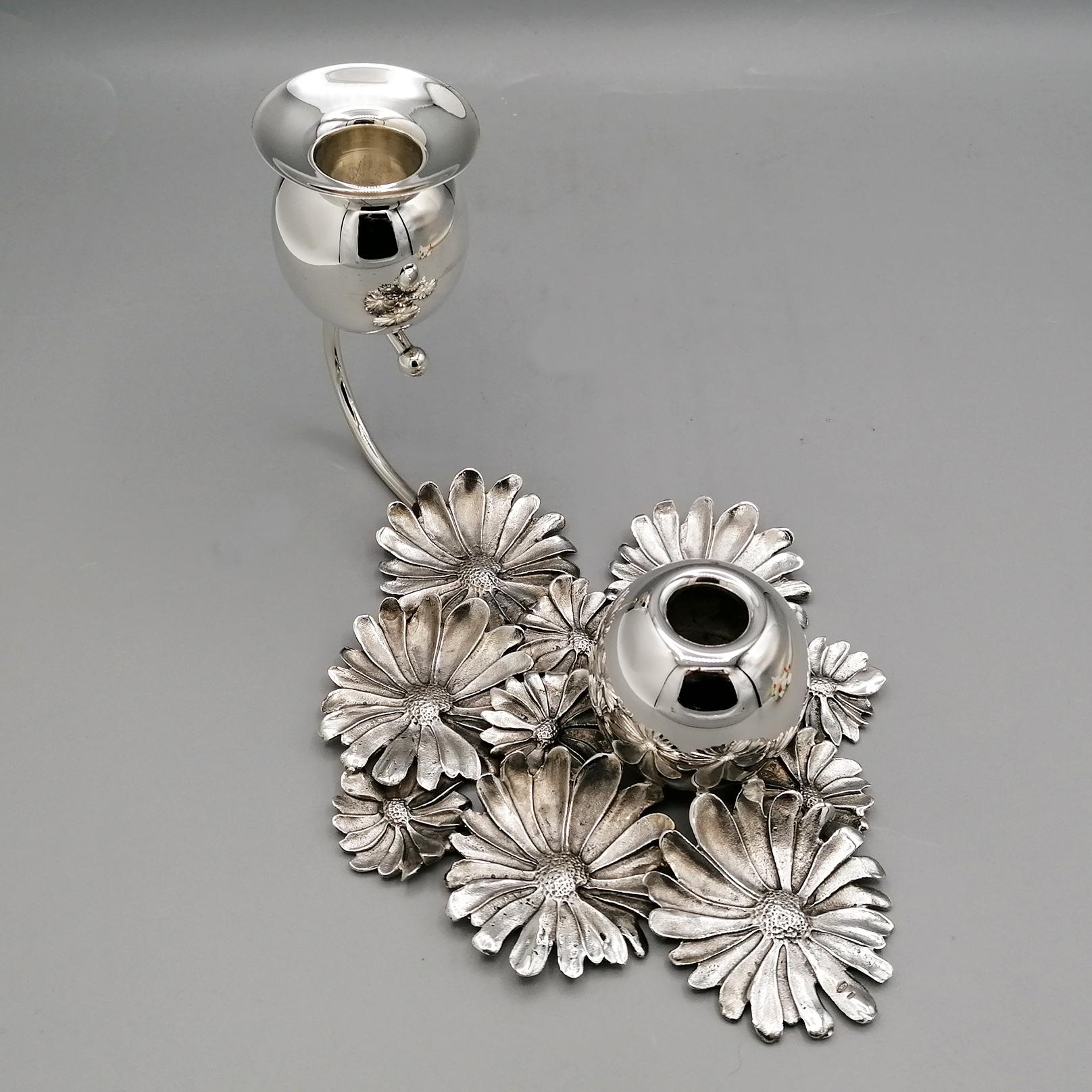 XX Century Italian Sterling Silver Candlestick with flowers holder For Sale 3