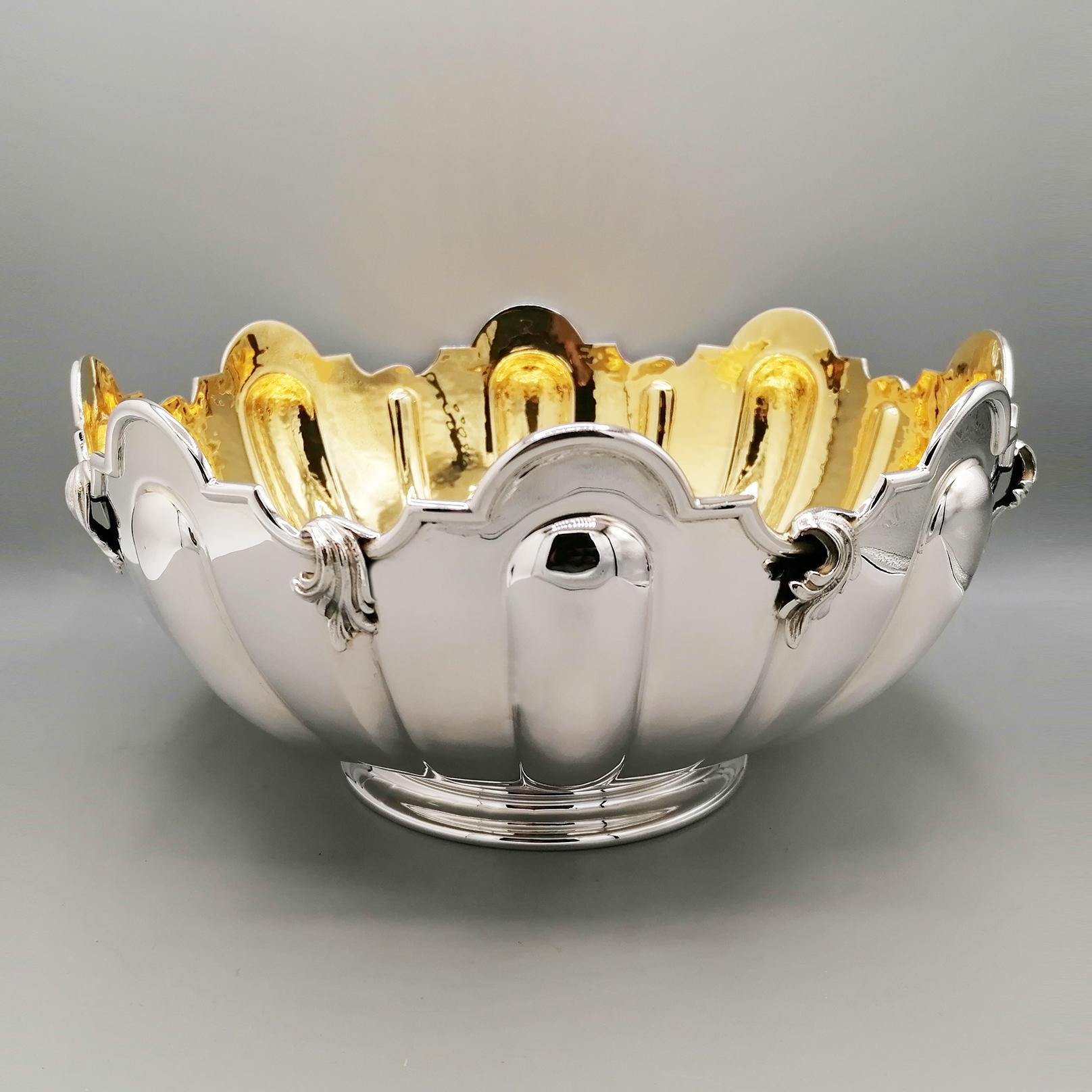 Altro XX Century Italian Sterling Silver Centerpiece with 24 kt gold plated interior in vendita