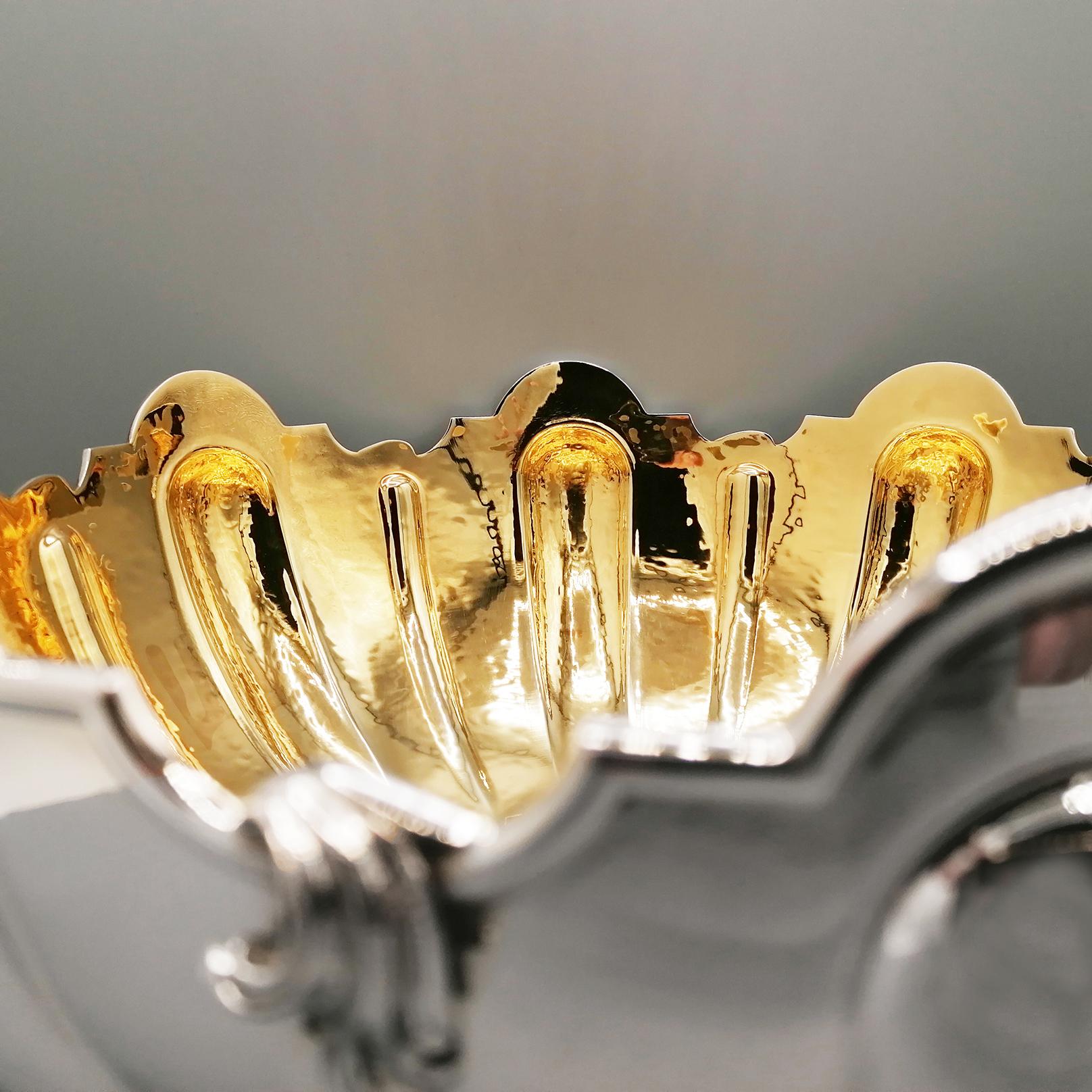 Forgiato XX Century Italian Sterling Silver Centerpiece with 24 kt gold plated interior in vendita
