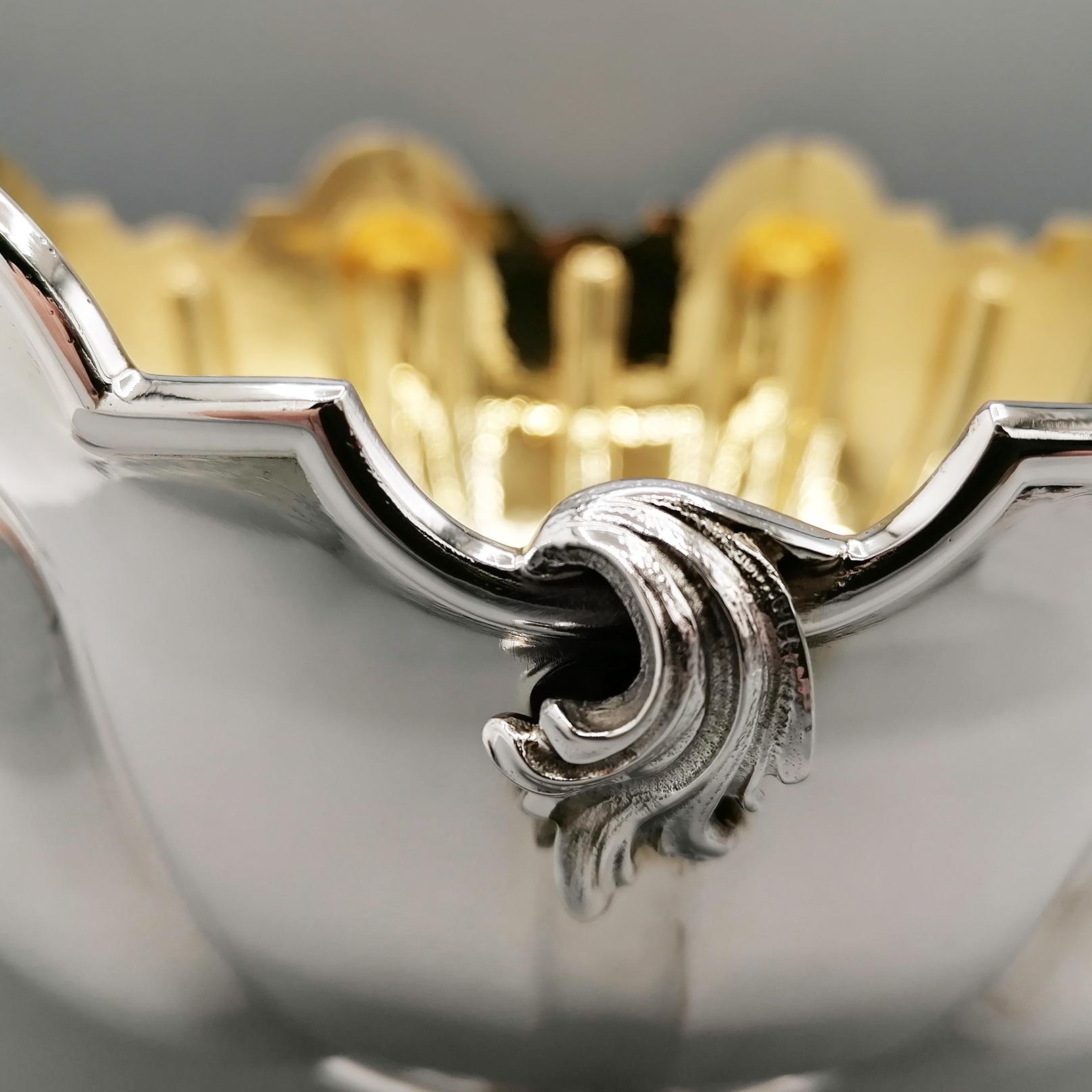 20th Century XX Century Italian Sterling Silver Centerpiece with 24 kt gold plated interior in vendita
