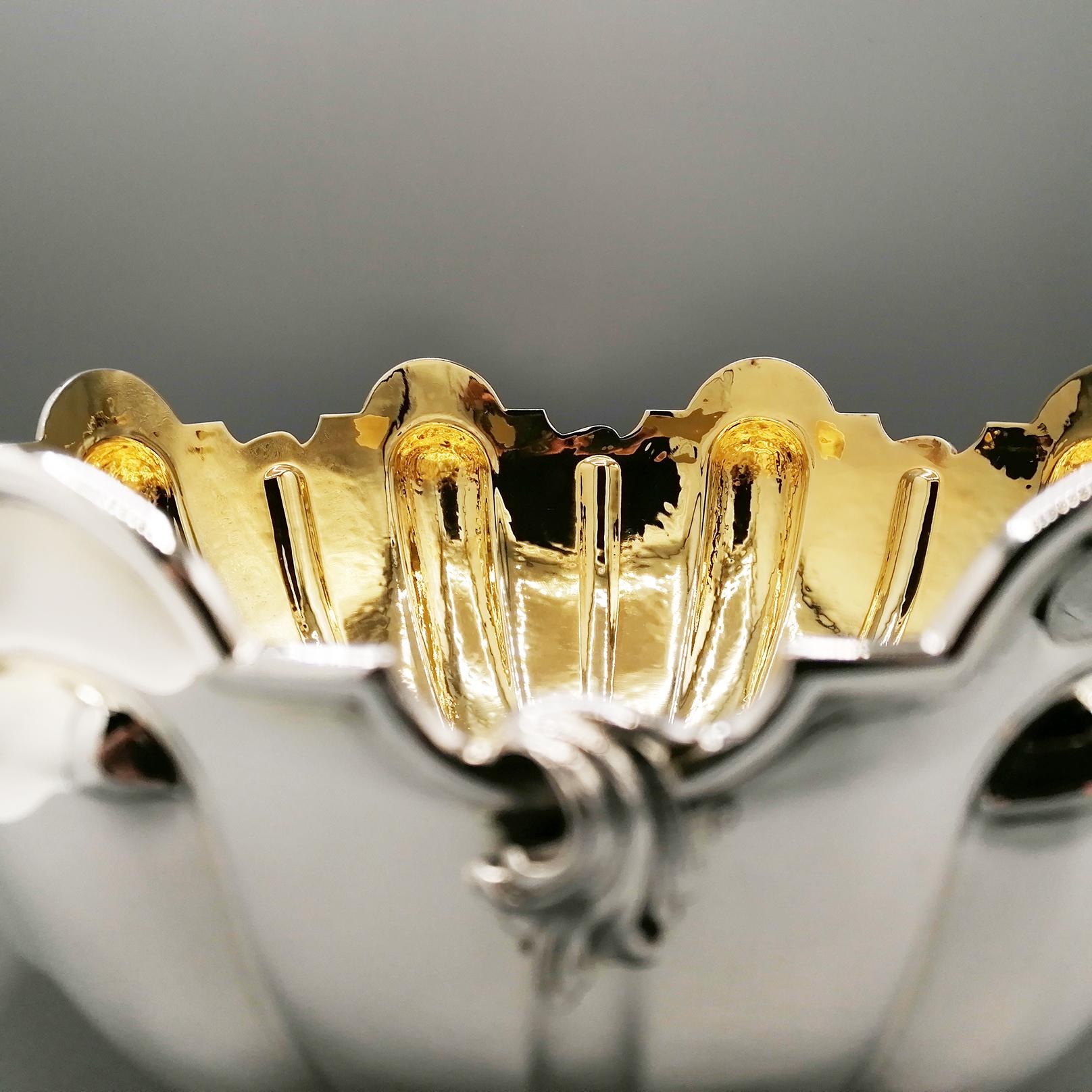 Argento 925 XX Century Italian Sterling Silver Centerpiece with 24 kt gold plated interior in vendita