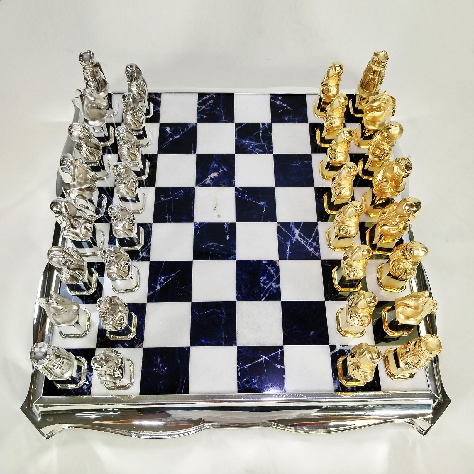 XX° Century Italian sterling silver chessboard with a chess game in vendita 5