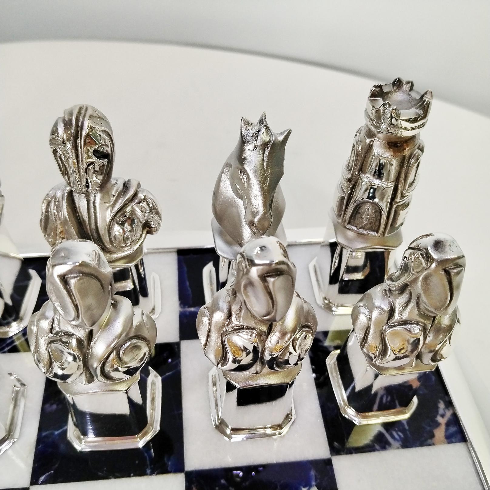 XX° Century Italian sterling silver chessboard with a chess game in vendita 8