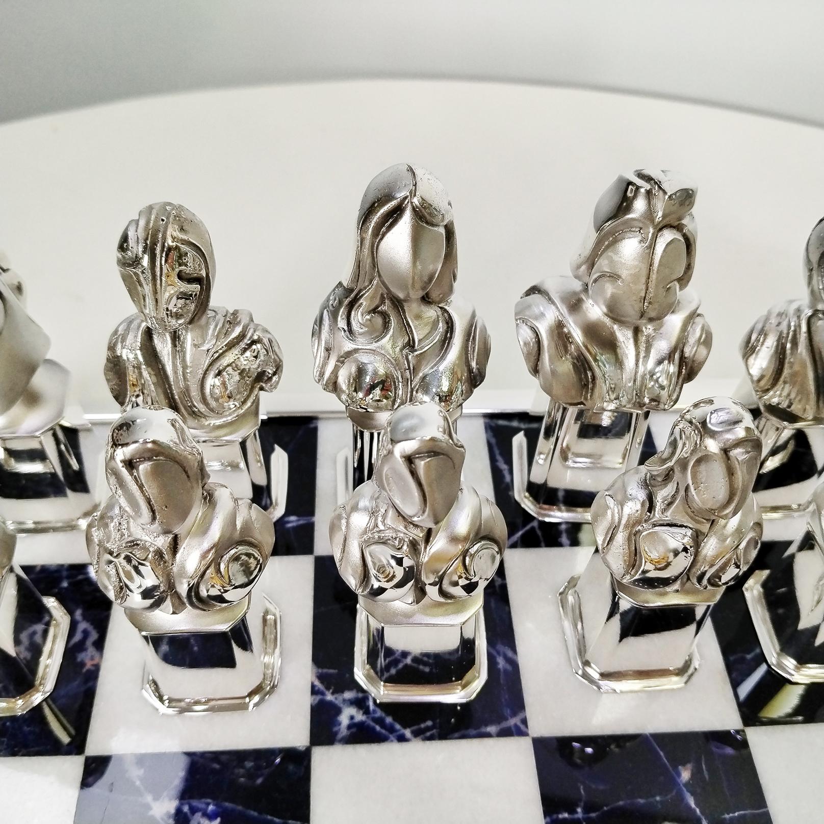 XX° Century Italian sterling silver chessboard with a chess game in vendita 9