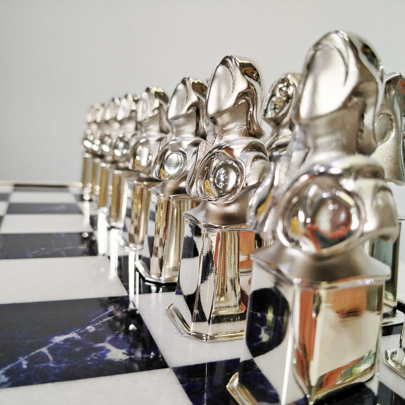 XX° Century Italian sterling silver chessboard with a chess game in vendita 11