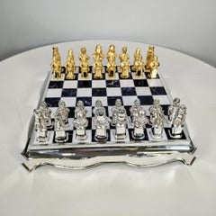 20th Century Italian sterling silver chessboard with a chess game