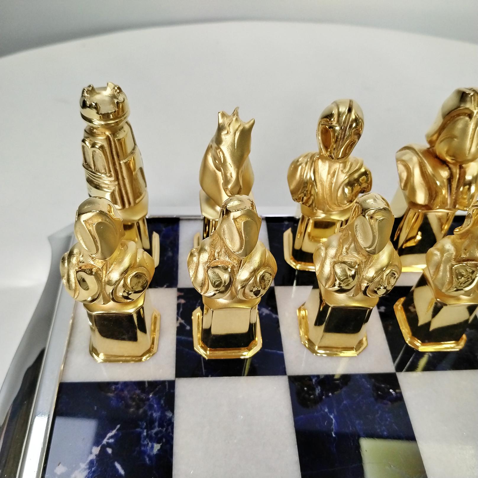 XX° Century Italian sterling silver chessboard with a chess game in vendita 1