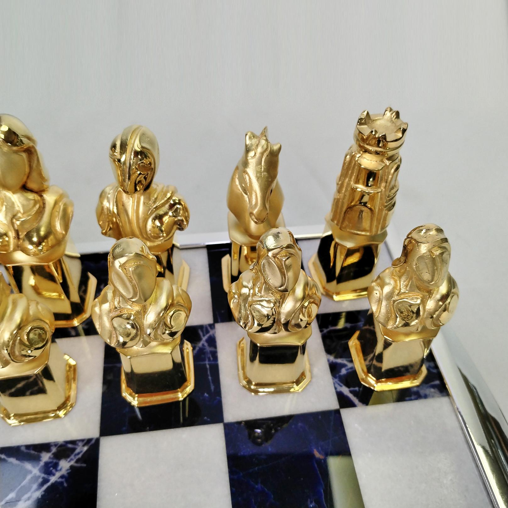 XX° Century Italian sterling silver chessboard with a chess game in vendita 2