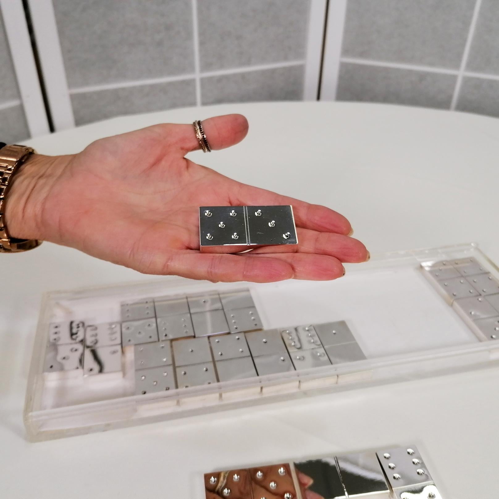 XX Century Italian Sterling silver domino game in original plexiglass box. For Sale 4