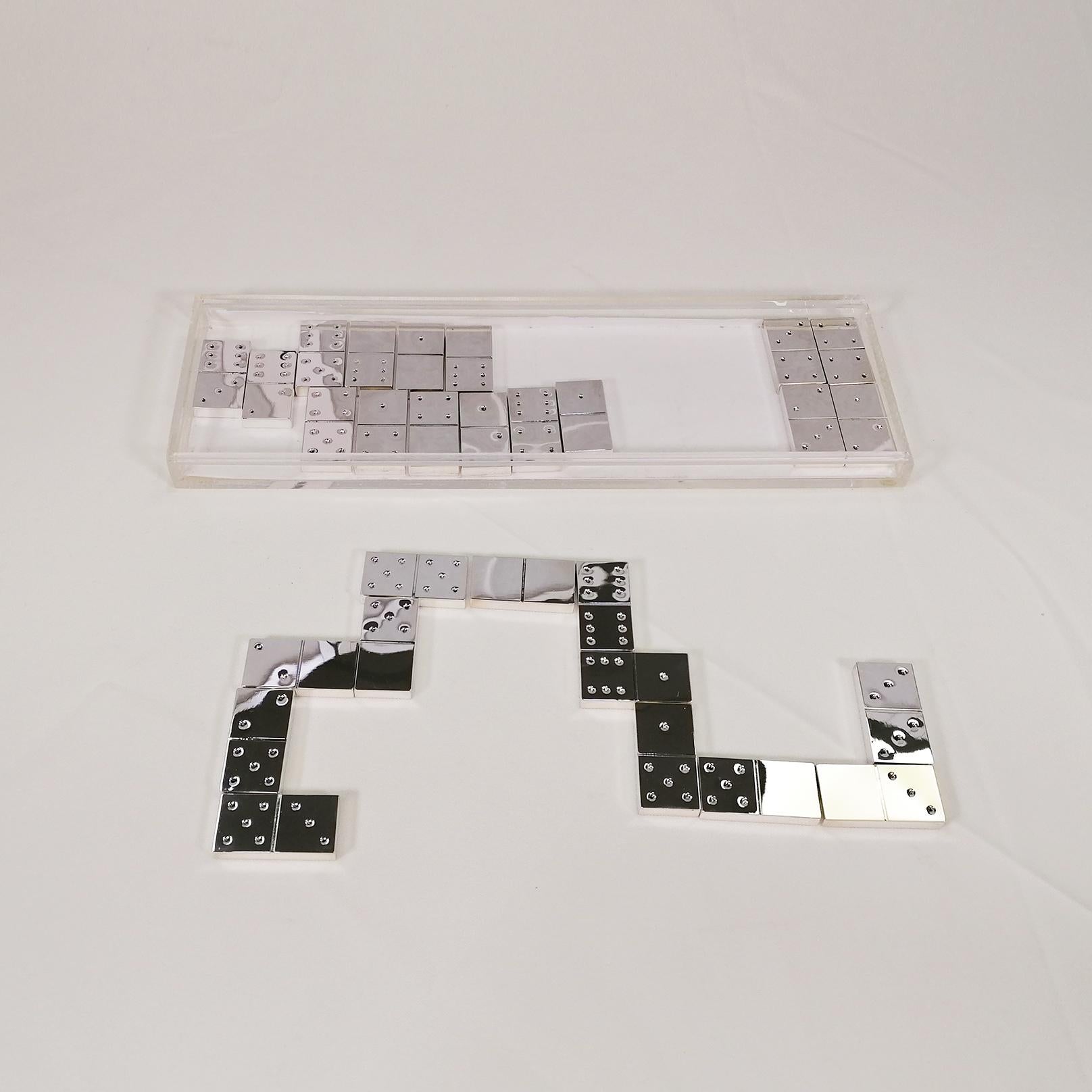 Italienisches domino-Spiel aus Sterlingsilber in originaler Plexiglasbox aus dem XX. Jahrhundert. im Angebot 6