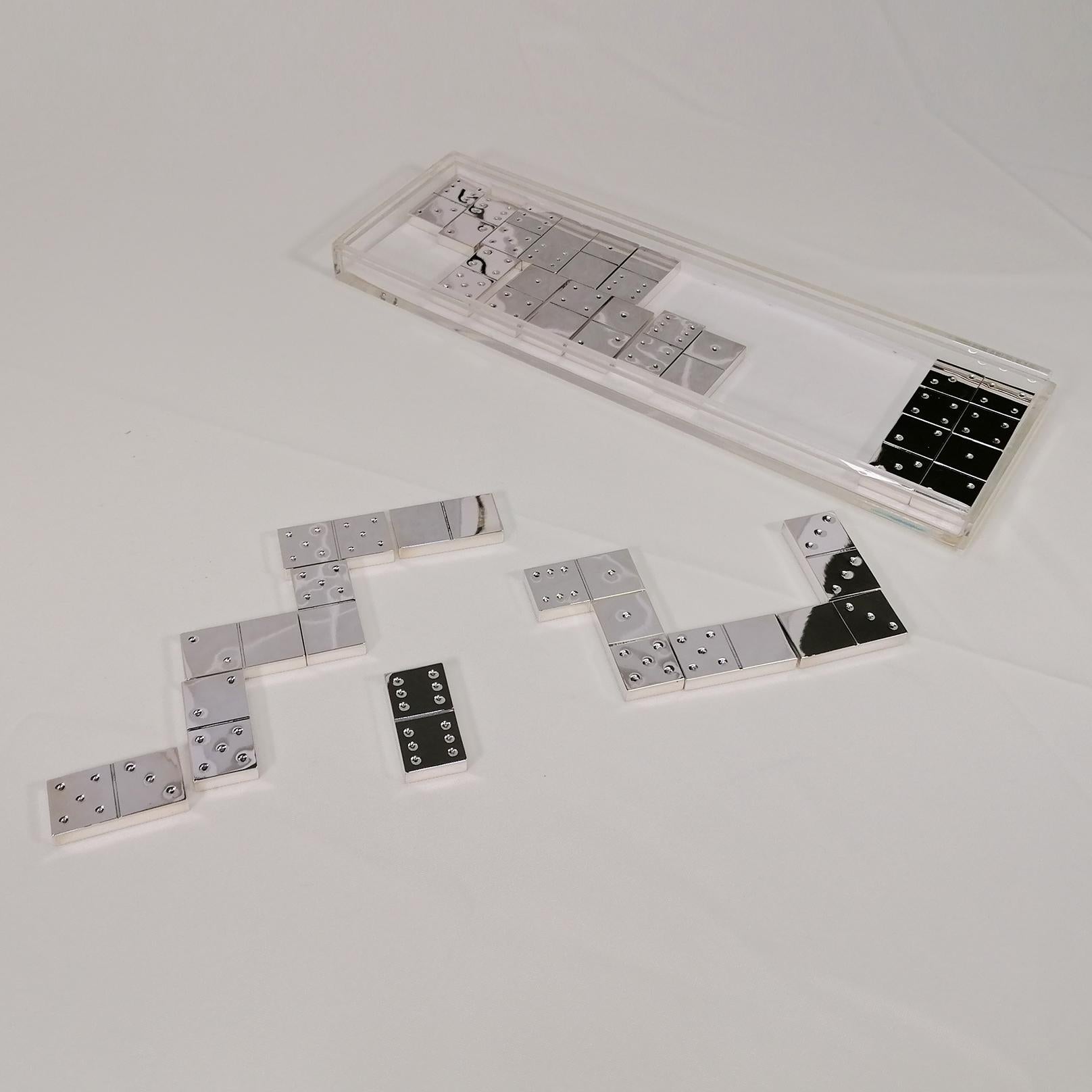 XX Century Italian Sterling silver domino game in original plexiglass box. For Sale 9